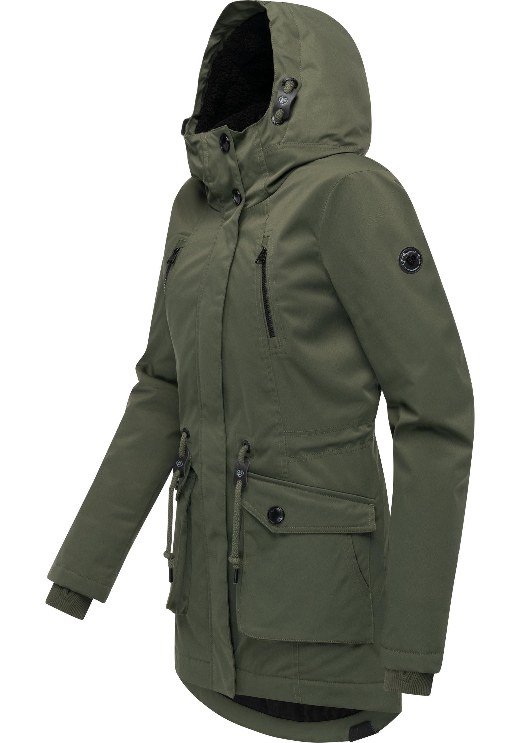 Ragwear Kurzmantel Ellsa YOUMODO Winterparka mit auffälligen Taillenzugkordeln und Kapuze