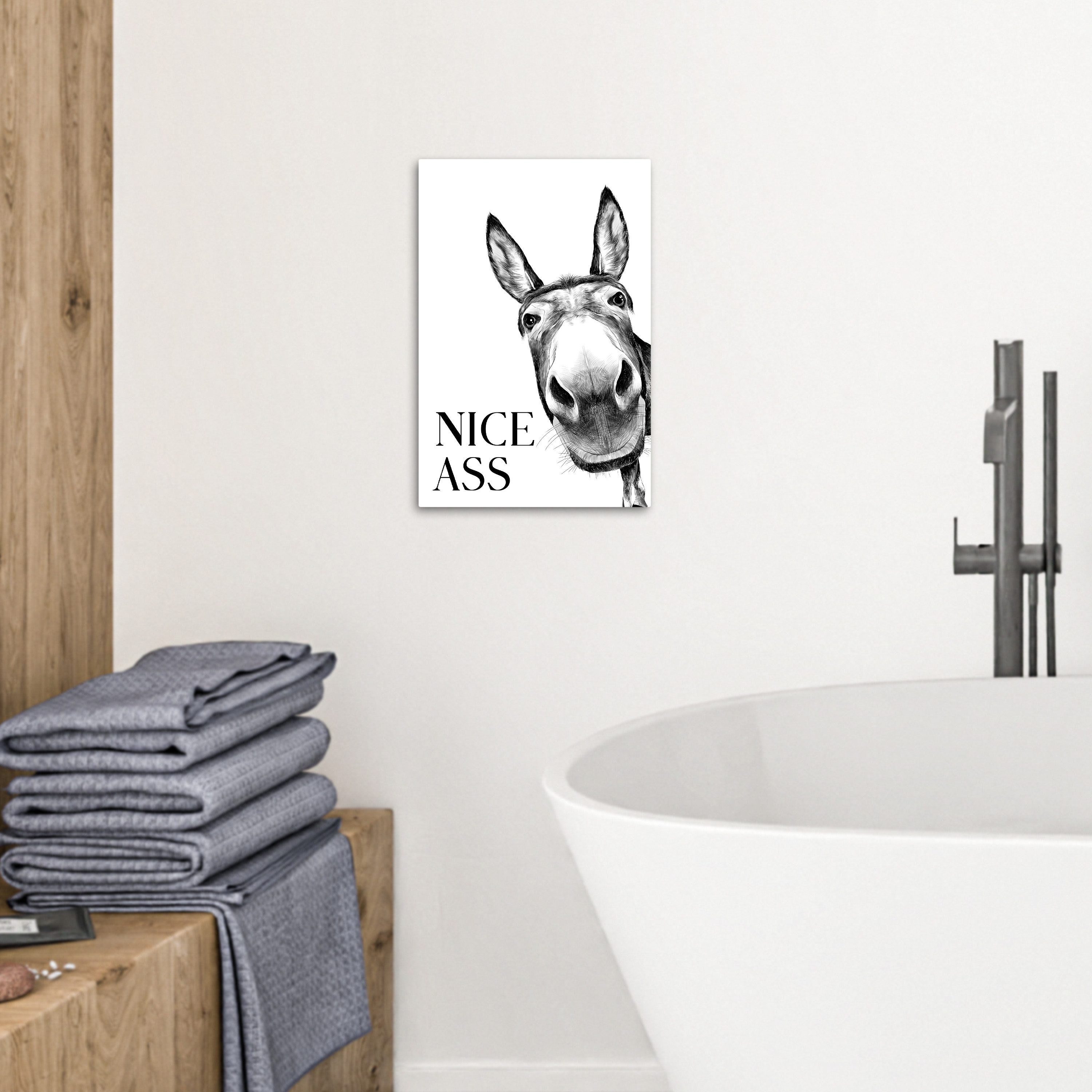 OneMillionCanvasses® Leinwandbild Zitat - Esel - Dieren - Nice ass - Sprüche, Fotodruck (1 St), Badezimmer Deko, Bilder WC, Toilette Wanddeko 20x30 cm