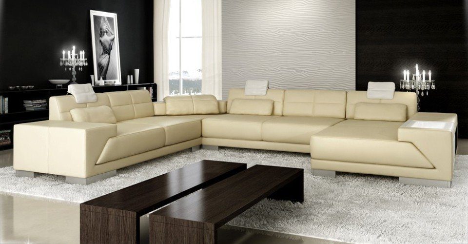 Couch Ledersofa Eck Ecksofa, JVmoebel U Polsterecke Big Sofa Form XXL Designersofa