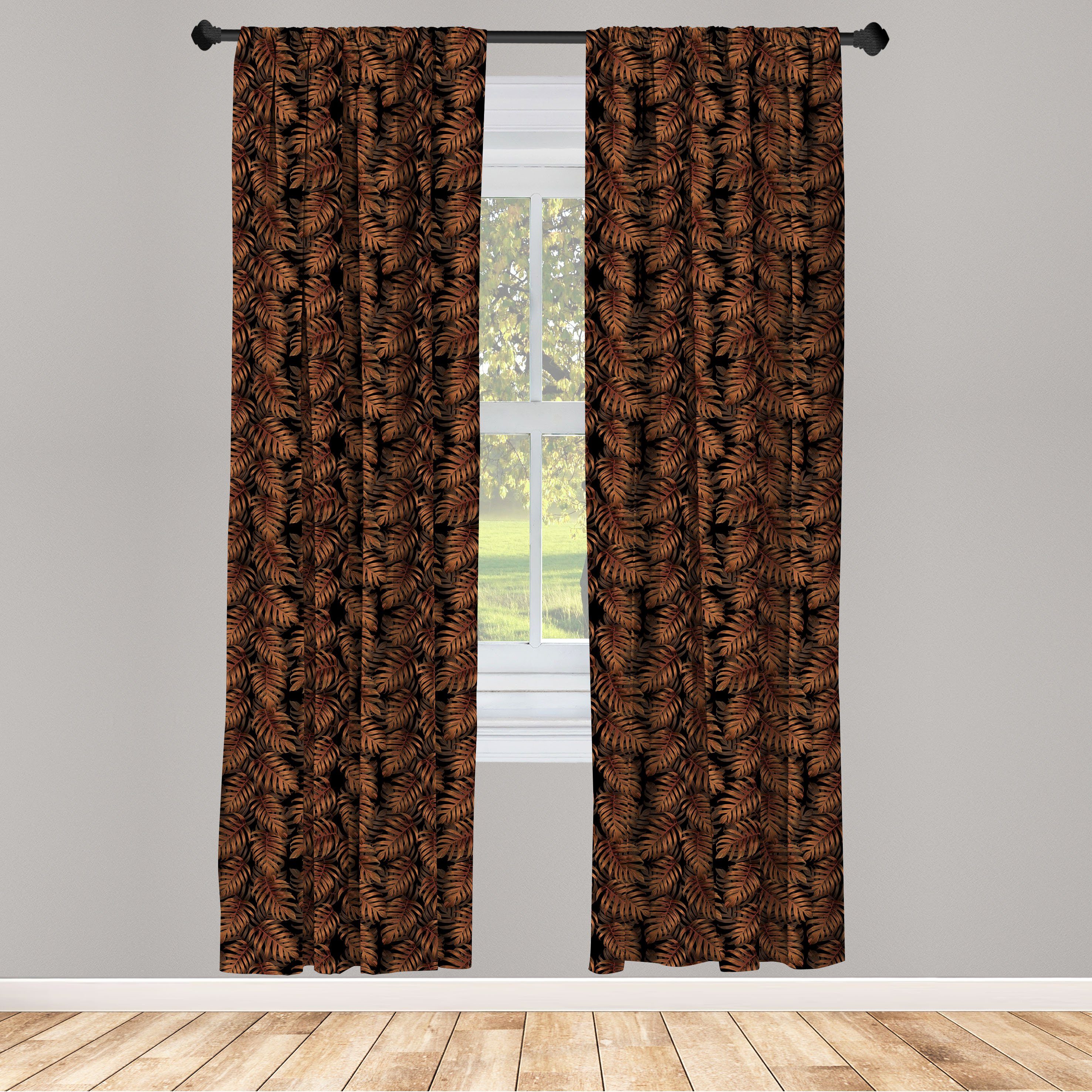 Gardine Vorhang für Wohnzimmer Schlafzimmer Dekor, Abakuhaus, Microfaser, Tropisch Erdtöne Jungle Leaves