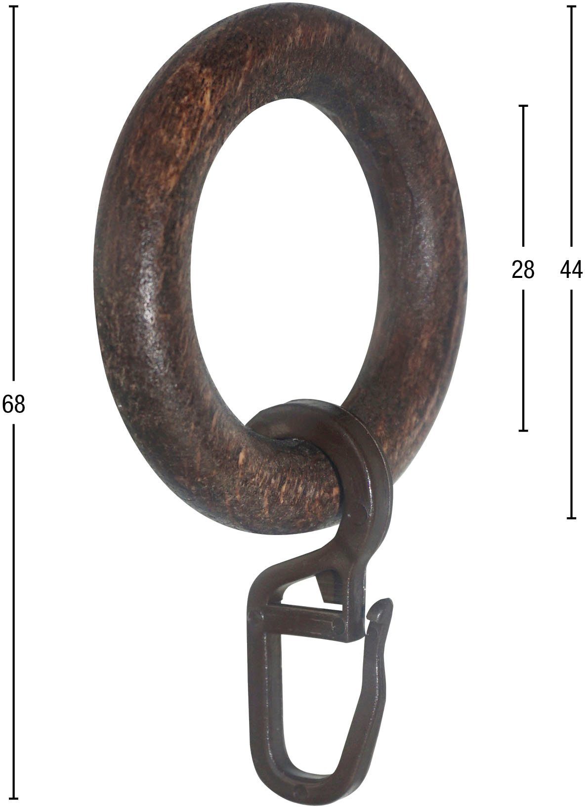 Gardinenring Holzring mit Haken, GARESA, (20-St), für Durchmesser bis 20mm, einfache  Montage, für leichten bis mittelschweren Behang