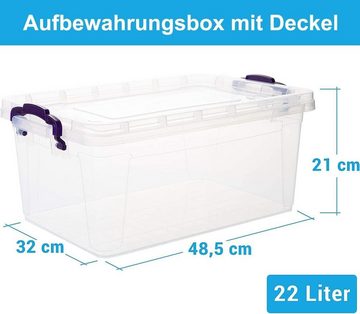 Centi Stapelbox 4er Set Plastikbox mit Deckel 22 Liter Kunststoffbox (4 Boxen mit Deckel 22 Liter), Stapelboxen mit Deckel & Griff für Haushalt & Büro Aufbewahrung