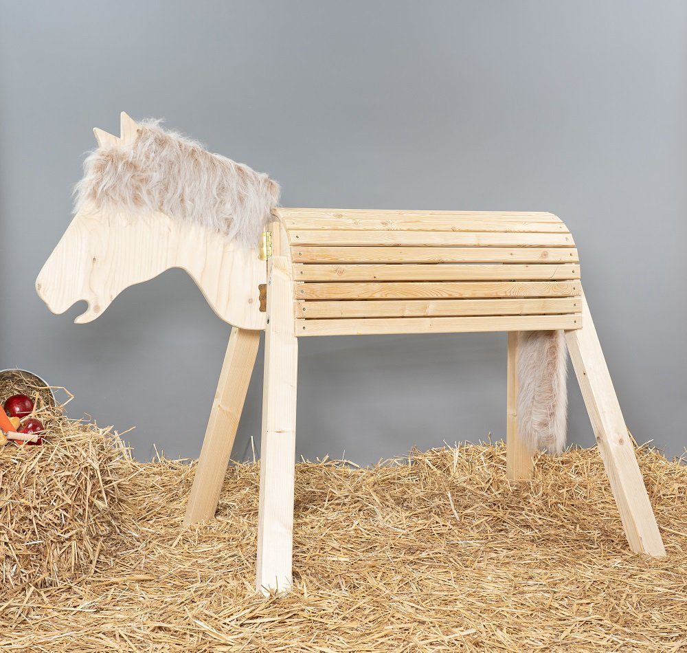 ca.115 cm wetterfest Holzpferd mit Pferdegesicht Lasur Kastanie 