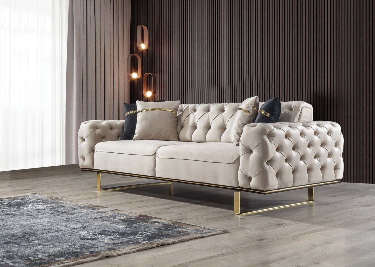 Villa Möbel Sofa Roma, 1 in Made Quality 2-Sitzer, Turkey, Mikrofaser Beige Stk. Samtstoff