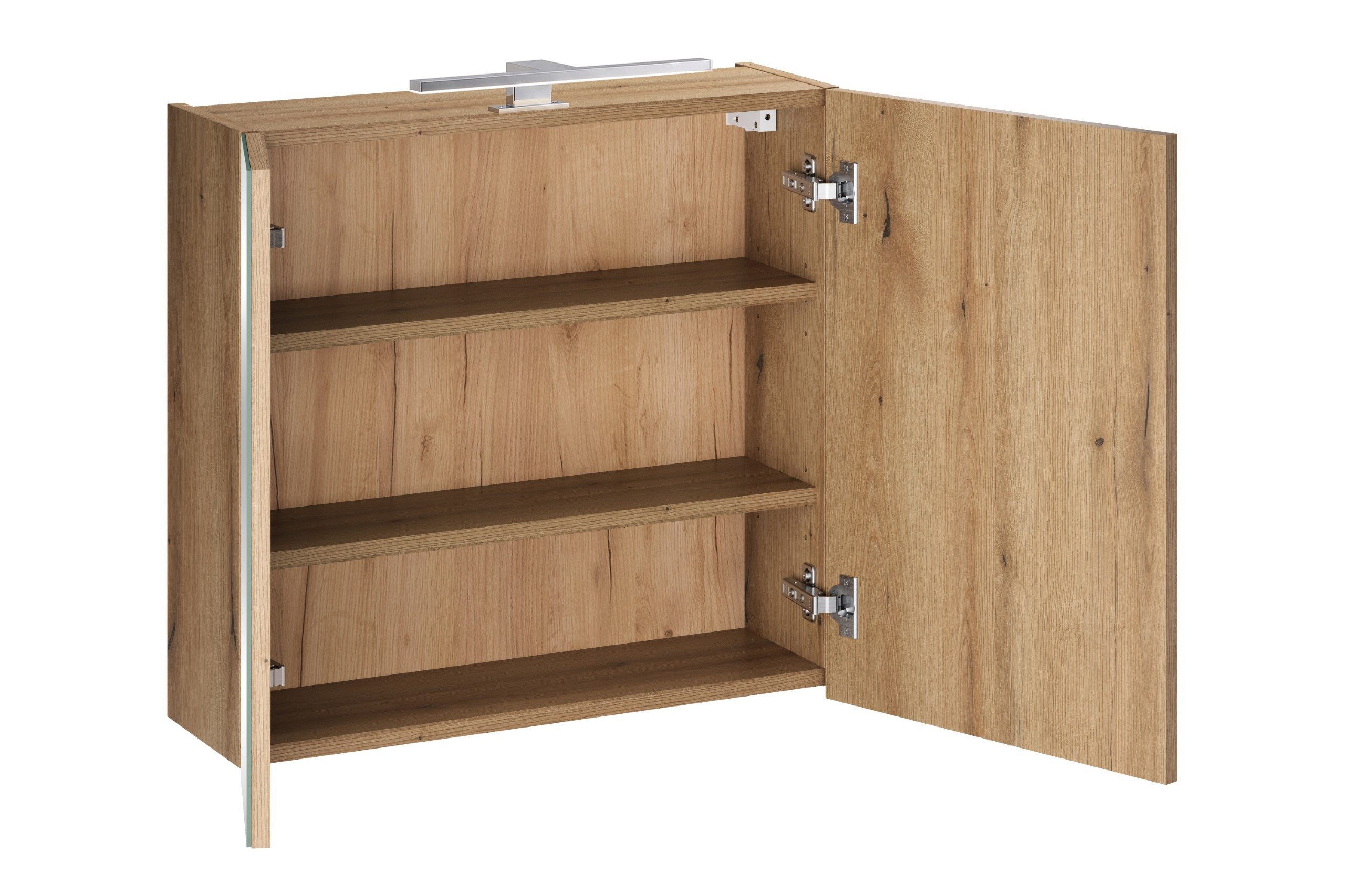 Lomadox Spiegelschrank NEWPORT-56-EVOKE 60 cm breit in Eiche, inkl. LED-Aufsatzleuchte