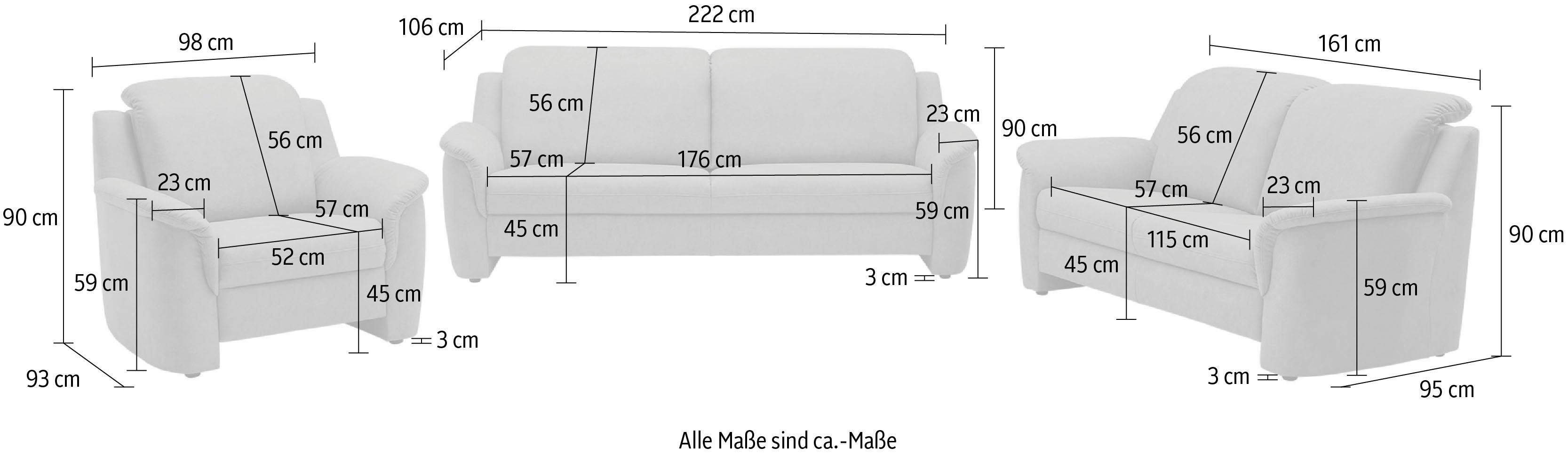 VILLA BECK Polstergarnitur Sessel aus und Kopfteilverstellung, Garda, (3-tlg), besteht 2-Sitzer 2,5-Sitzer