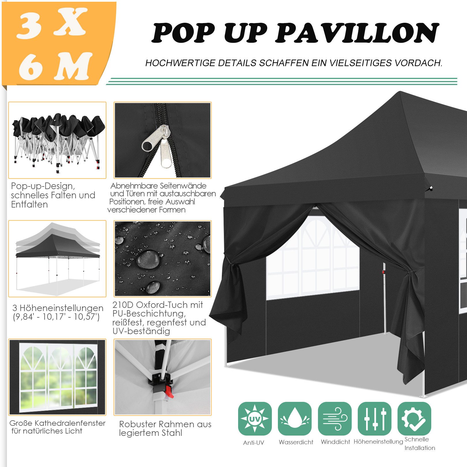 Tooluck Faltpavillon 3X6m Wasserdicht UV 50+ günstig online kaufen