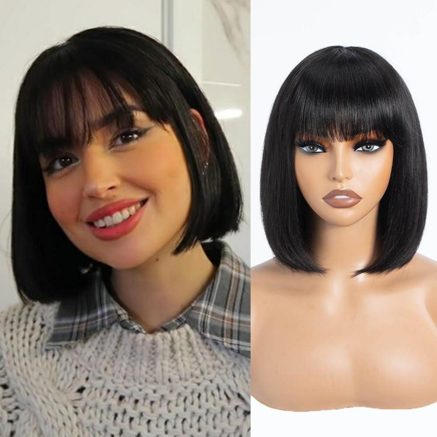 LuxusKollektion Echthaarperücke Perücke Pony Bob Pixie 10A 25cm 103g 10 inches 1B
