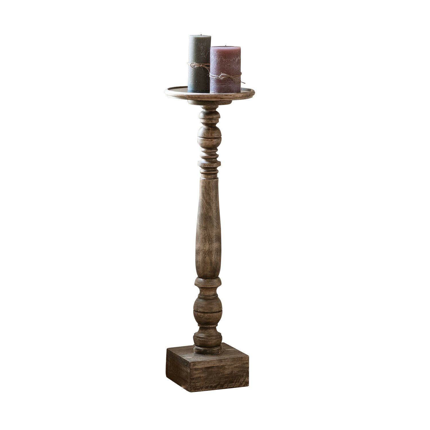 Mirabeau Подсвечник Lisounette aus Holz mit großer Ablage, (schöne Tischdeko zu Weihnachten, mit runder Ablagefläche Ø 15 cm, dunkles Holz, dekorativ & elegant), Подсвечник Mangoholz massiv, braun, H 100 cm, Ø 30 cm