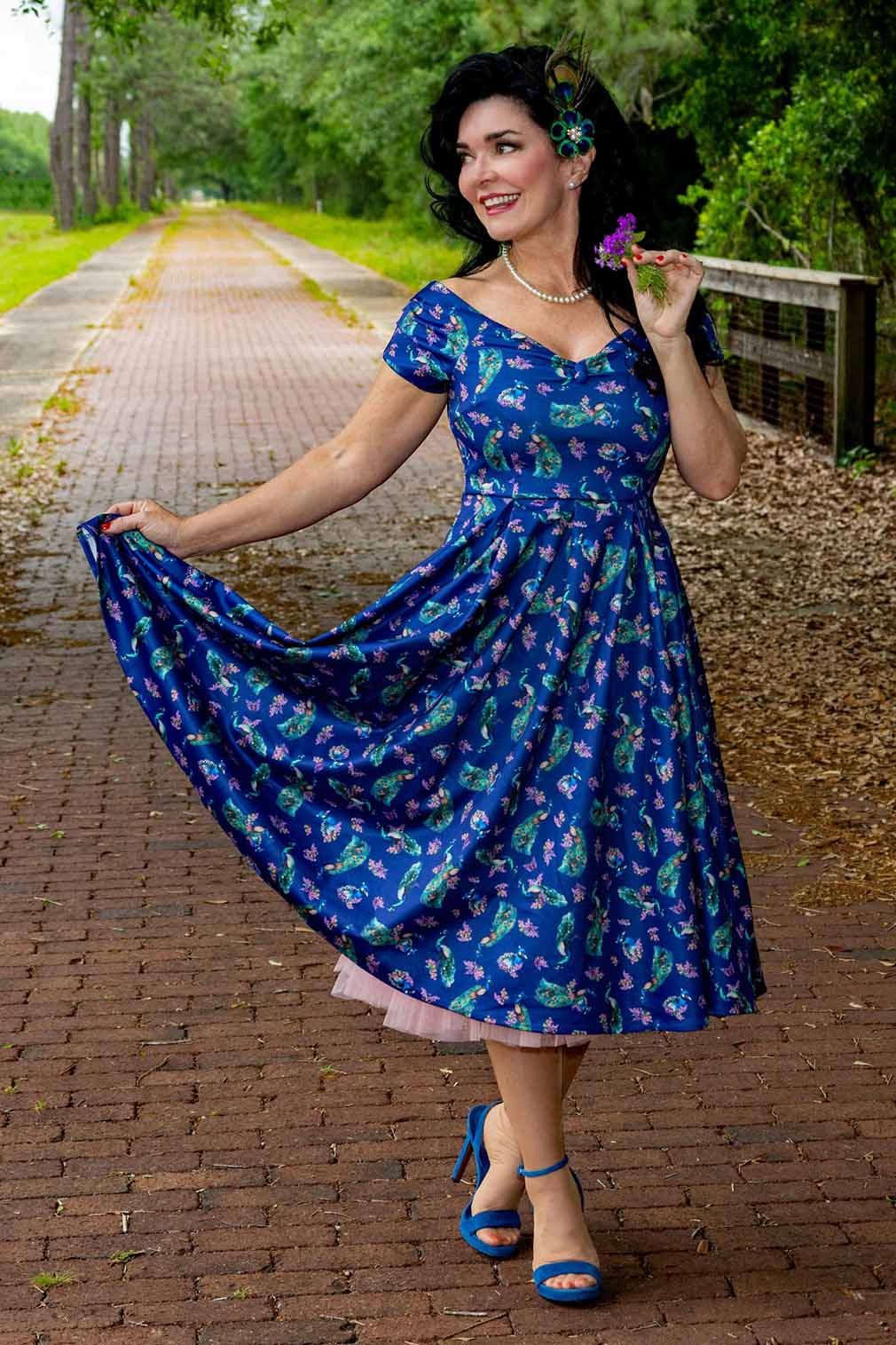 Dolly and Dotty A-Linien-Kleid Lily Purple Peacocks Off-Shoulder Vintage Re günstig online kaufen