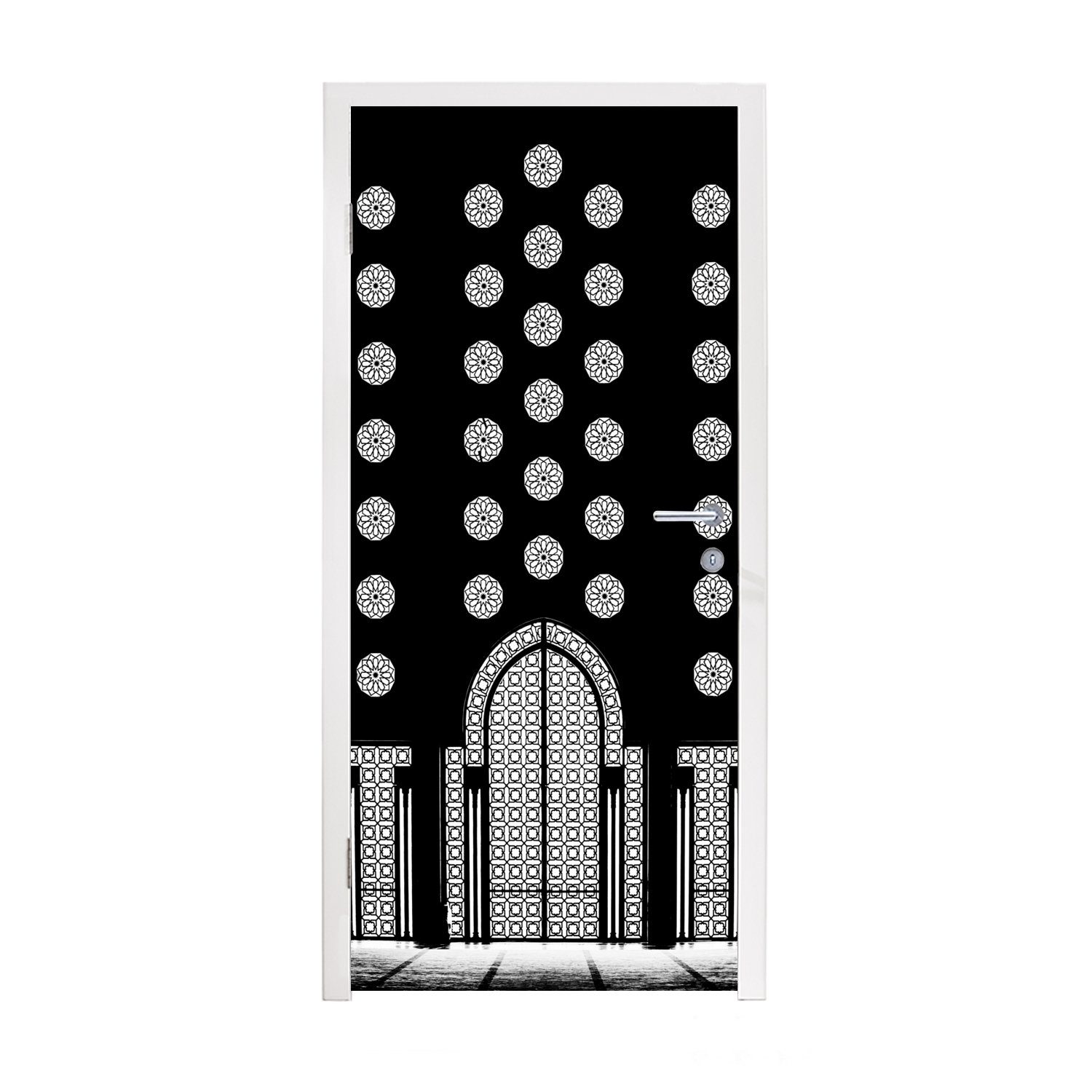 MuchoWow Türtapete Architektur - Schwarz - Weiß - Muster, Matt, bedruckt, (1 St), Fototapete für Tür, Türaufkleber, 75x205 cm
