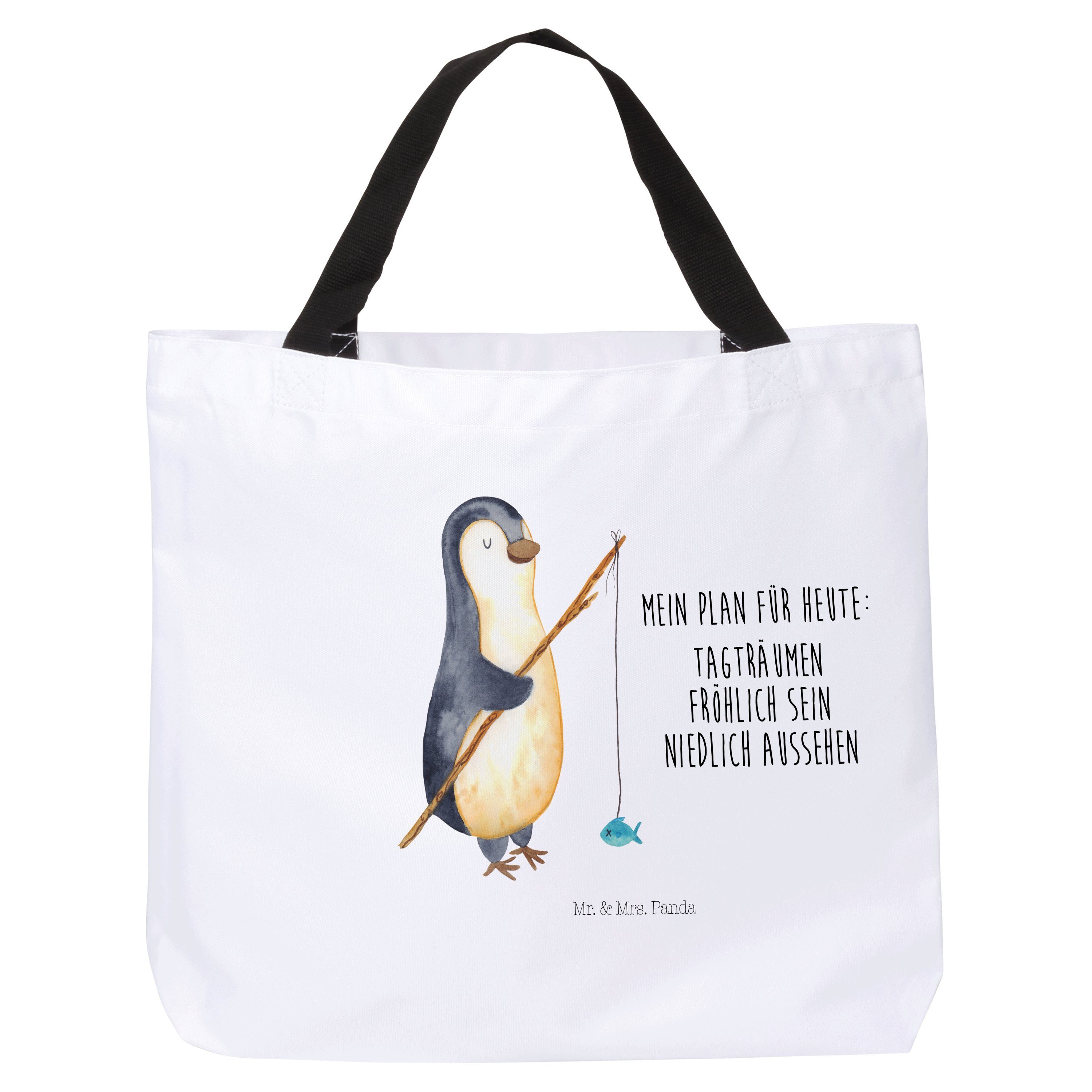 Mr. & Mrs. Panda Shopper Pinguin Angler - Weiß - Geschenk, Neustart, Einkaufsbeutel, Angel, ve (1-tlg)