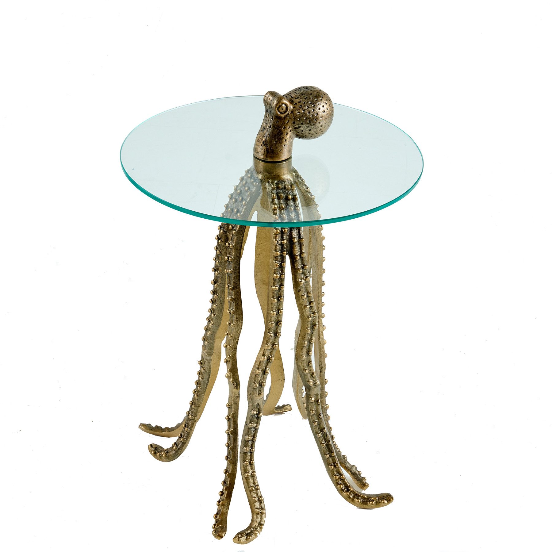 riess-ambiente Beistelltisch WILDLIFE OCTOPUS 70cm messing gold / transparent (Einzelartikel, 1-St), Wohnzimmer · Glas · Metall · rund · Skulptur · Maritim · Design