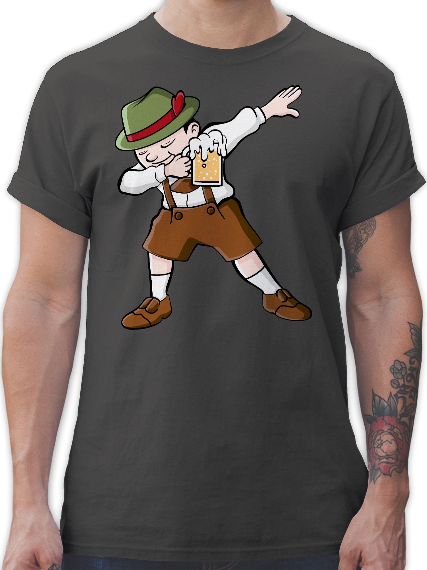 Bayern Oktoberfest 1 Herren Shirtracer Dabbing Lederhosen T-Shirt Dunkelgrau Mode für