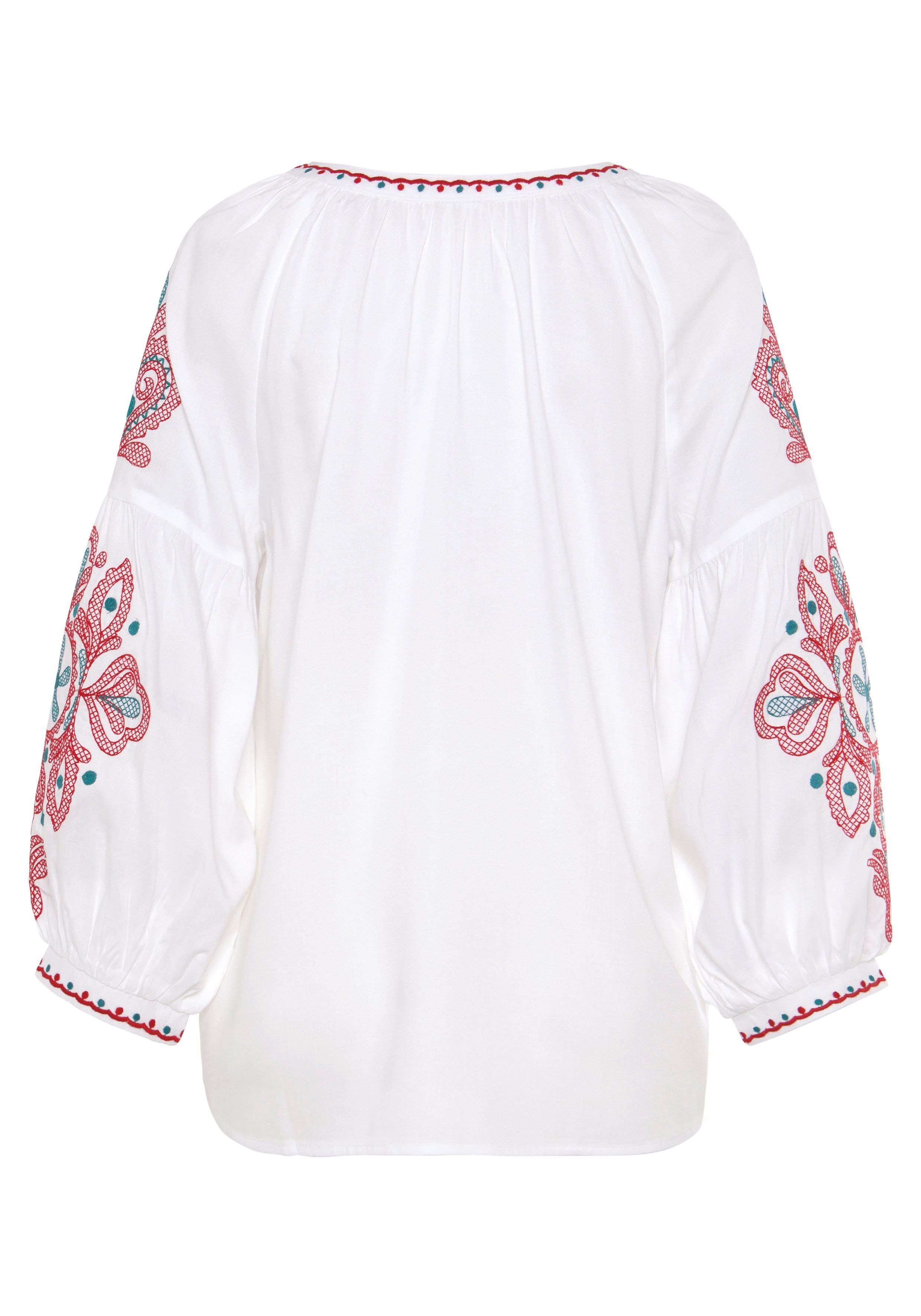 LASCANA Langarmbluse mit aufwendiger Stickerei an den Ärmeln lockere Damenbluse, Tunika im Boho-Style, Oversize – Bild 3 von 5