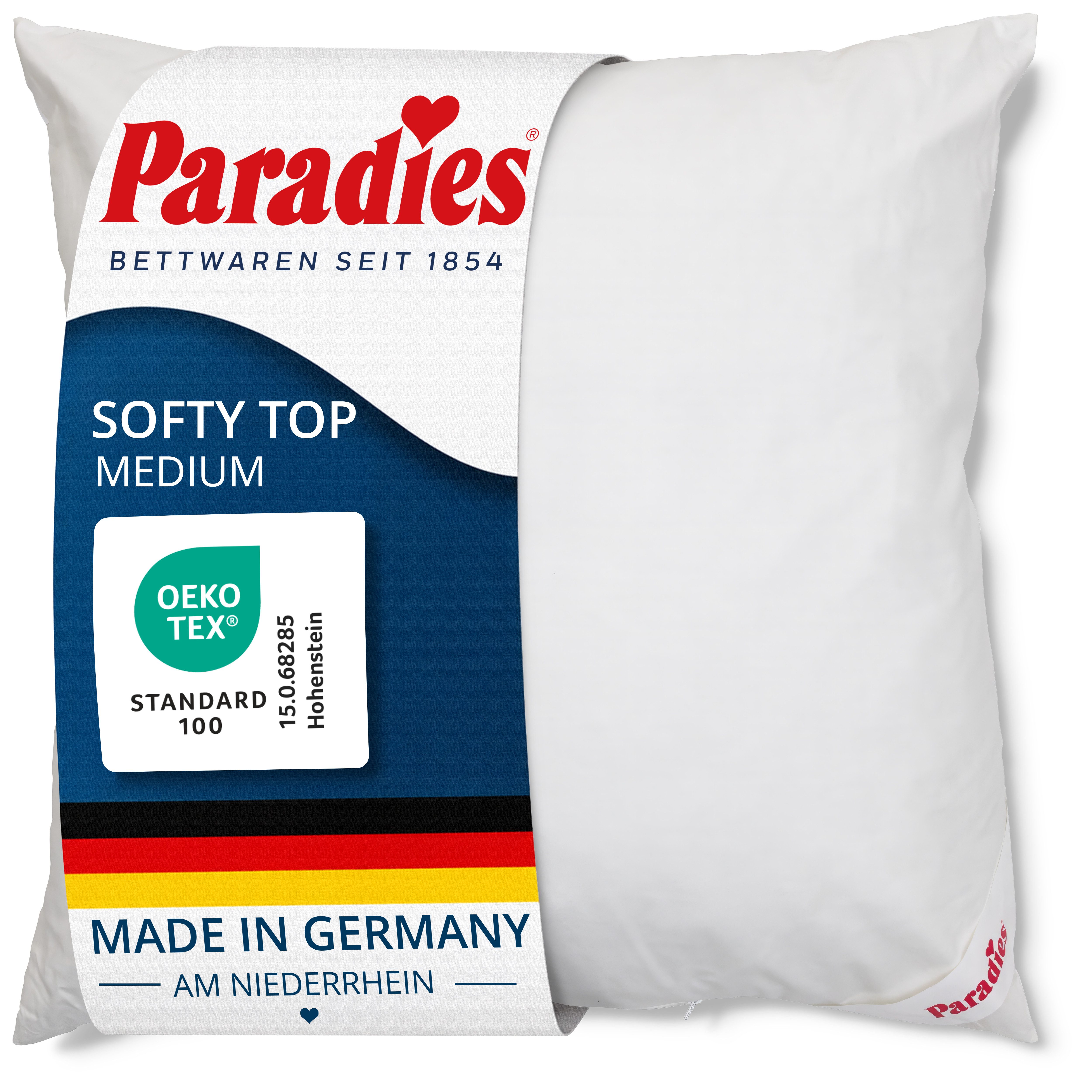 Paradies Kopfkissen Softy Top, Kissen mit Reißverschluss, Füllung: 100% Polyester, Bezug: 100% Baumwolle, Seitenschläfer, Bauchschläfer, Rückenschläfer, Kopfkissen 80 x 80
