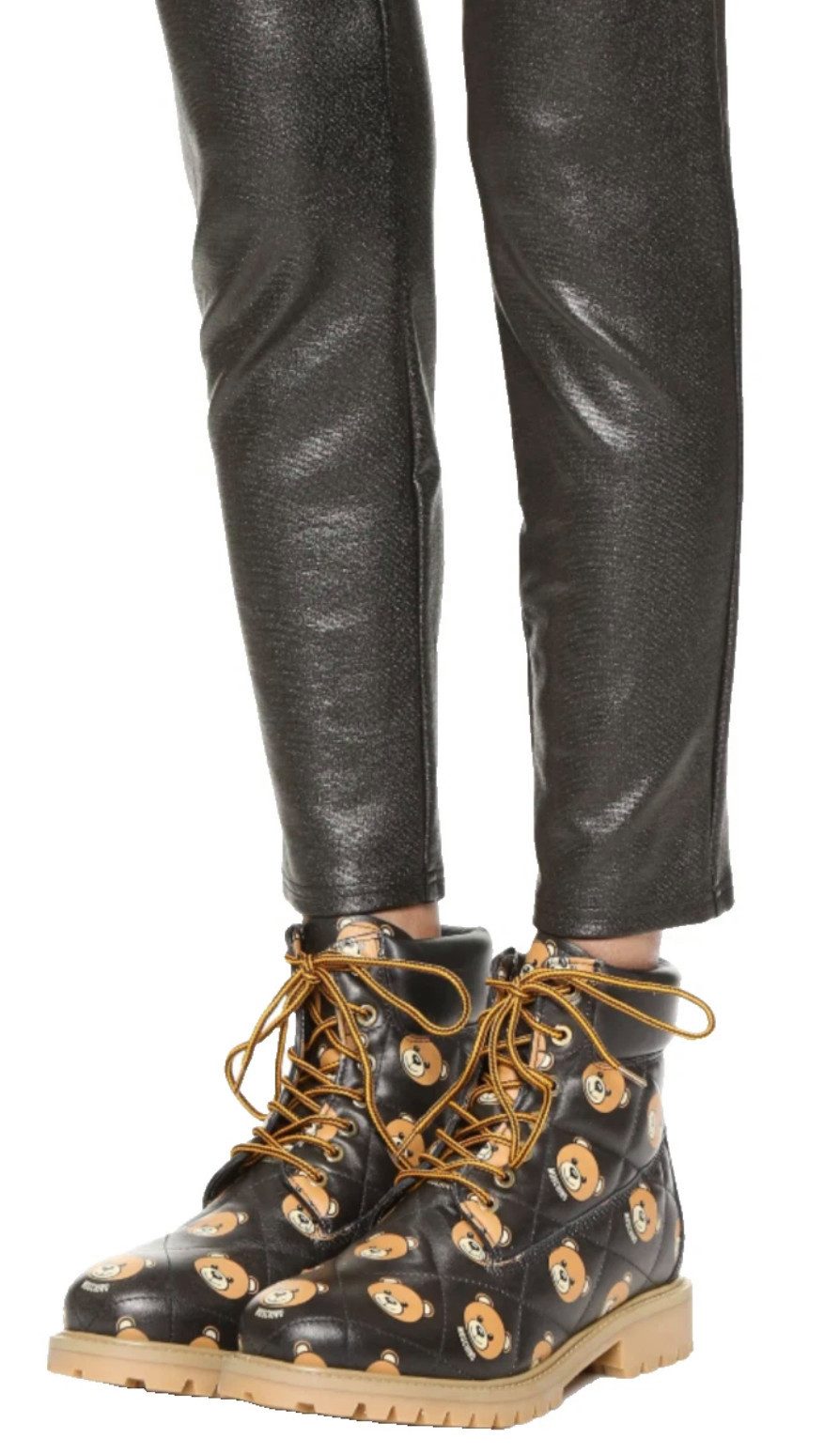 Moschino COUTURE Teddy Bear Quilted Ankle Combat Boots Schnürboots Teddy-Alloverprint – ikonisch und charakterstark