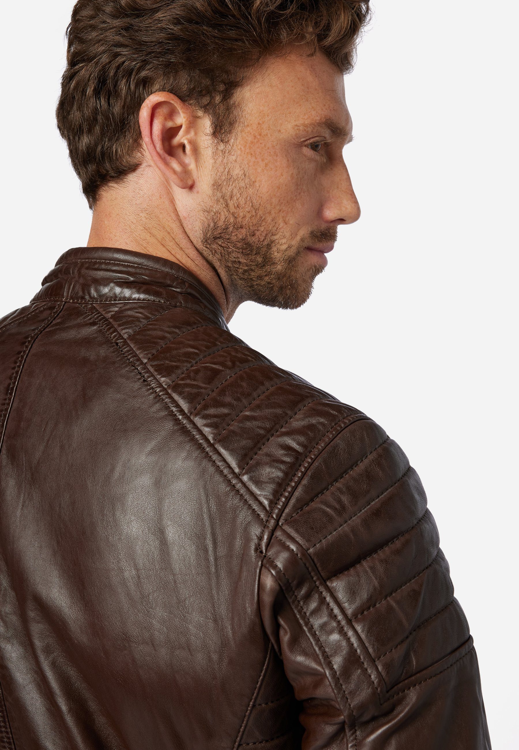RICANO Lederjacke Cooper Lederjacke im Biker-Stil mit Stehkragen