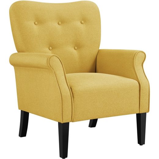YAHEETECH Ohrensessel, Relaxsessel Loungesessel Cocktailsessel mit Holzbeinen Leinen Gelb