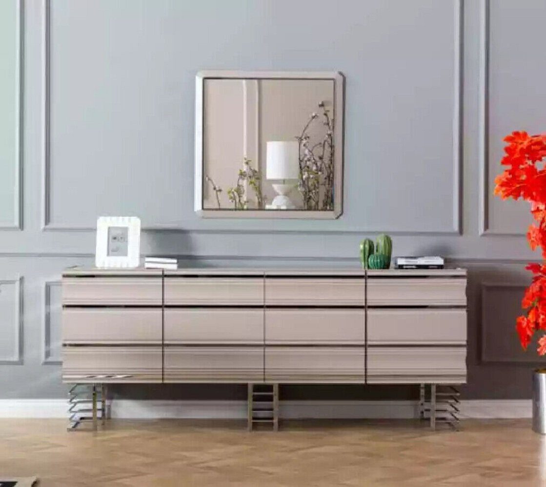 JVmoebel Anrichte Wohnzimmer beige Sideboard Spiegel Design Möbel Konsole Holz Designer (2 St., Sideboard + Spiegel), Made in Europa