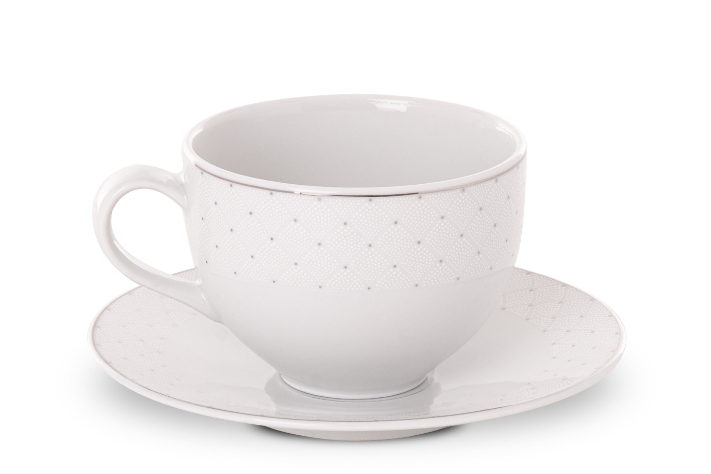 KONSIMO® Kaffeeservice AMELIA Tasse & Untertasse (12-tlg), 6 Personen, Porzellan, Klassisch-Stil, Spülmaschinengeeignet