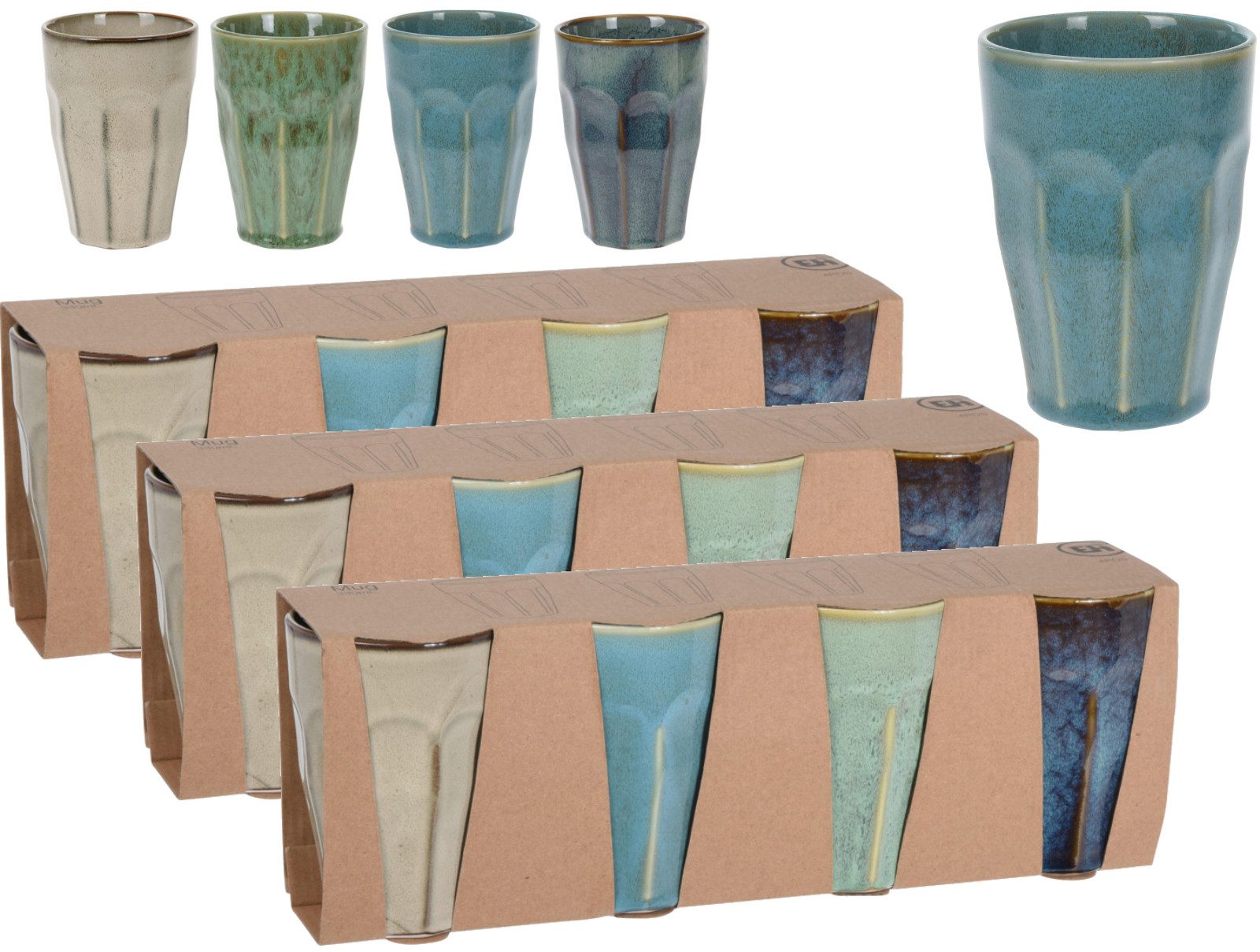 Koopman Becher Mug Kaffeebecher 330 ML Porzellan Bunte Farben 4/8/12 St., 12-tlg., Porzellan, 12 Becher, 330ml Becher, 4 Farben, Porzellan, Trinkbecher