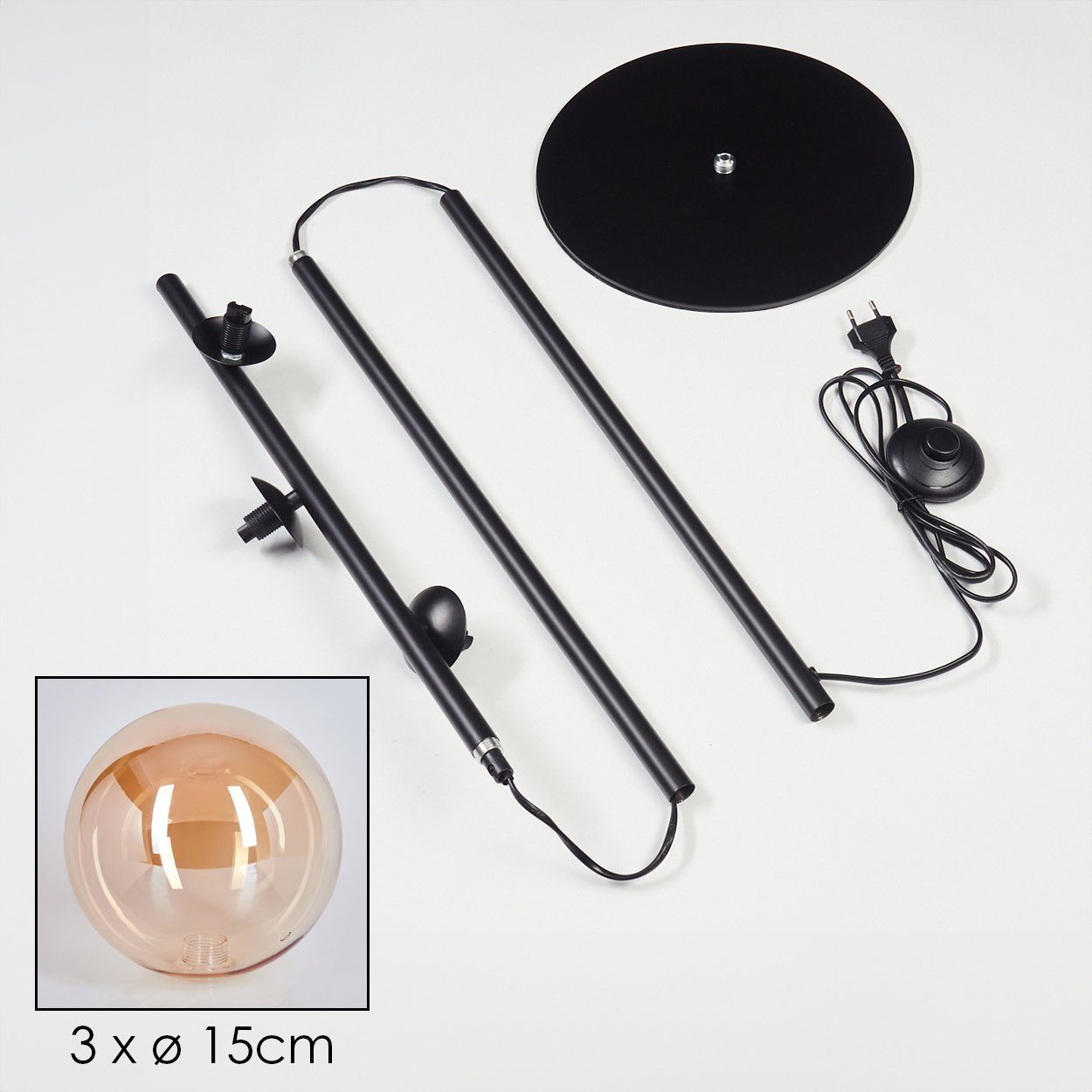 hofstein Stehlampe Stehlampe aus Metall/Glas in Schwarz/Bernsteinfarben, ohne Leuchtmittel, Standlampe im Retro-Design aus Glas, 3 x G9, ohne Leuchtmittel – Bild 5 von 5