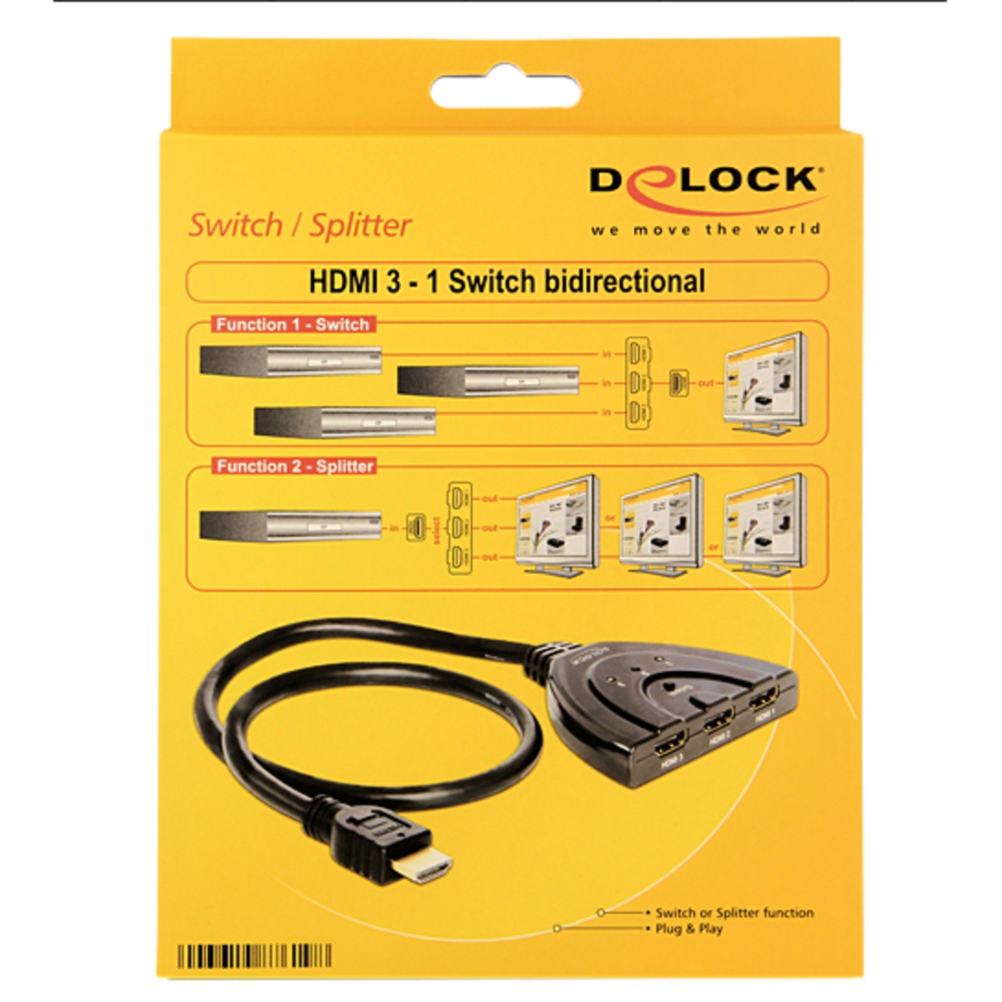 HDMI-A Delock HDMI-A DeLOCK Computer-Kabel > Stecker 3x Buchse, Switch