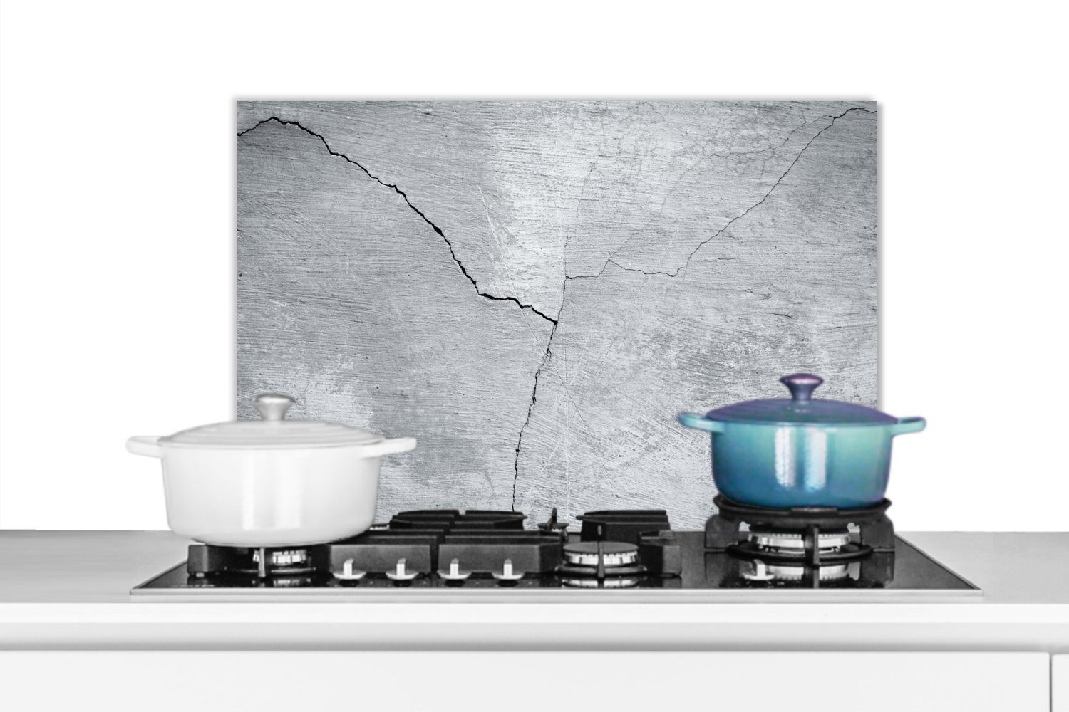 MuchoWow Küchenrückwand Beton - Riss - Grau, (1-tlg), 60x40 cm, Herdblende aus Wandschutz, Temperaturbeständig küchen