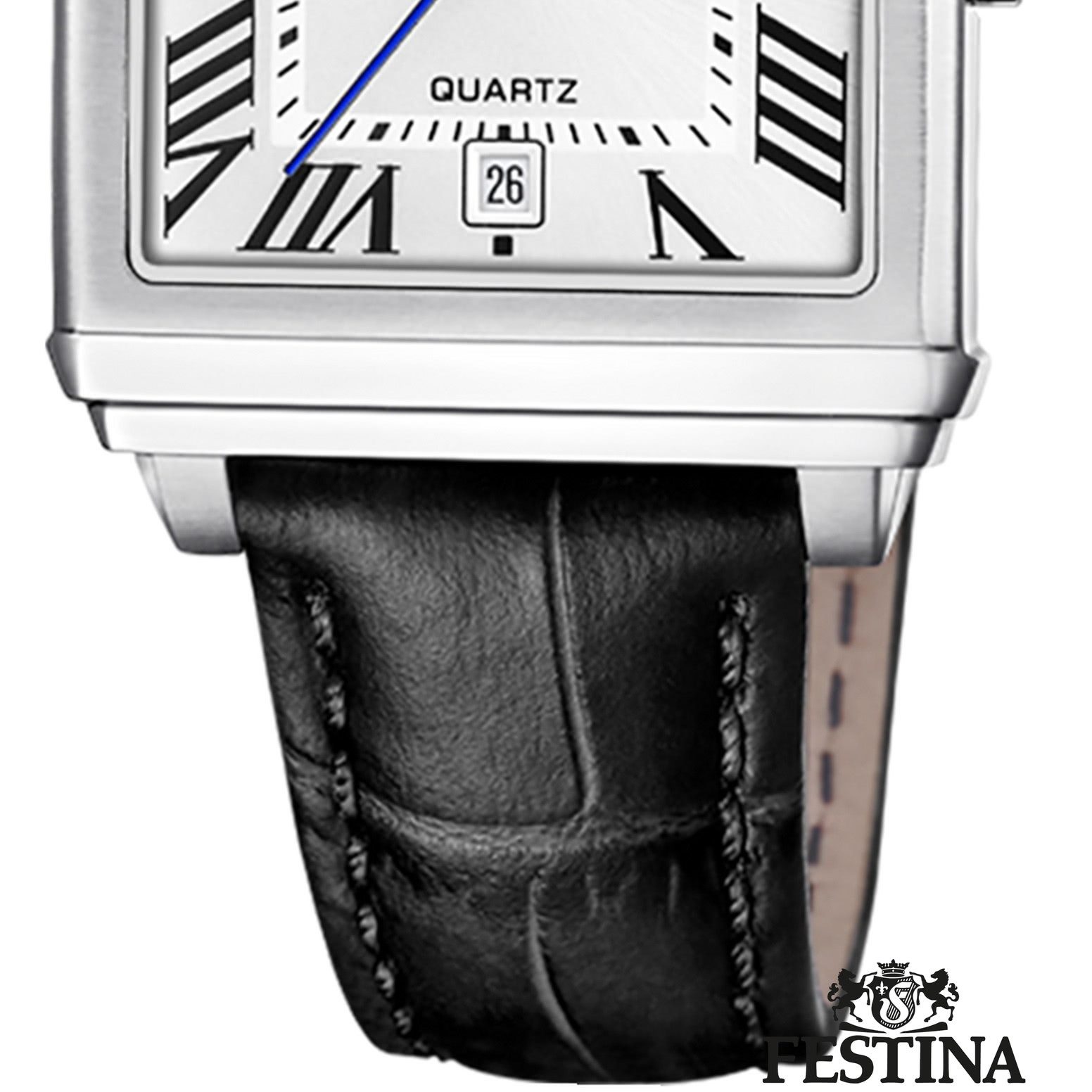 Festina Quarzuhr Festina Damenuhr Leder schwarz Festina, (Analoguhr), Damen Armbanduhr eckig, rechteckig, Lederarmband schwarz, Fashion