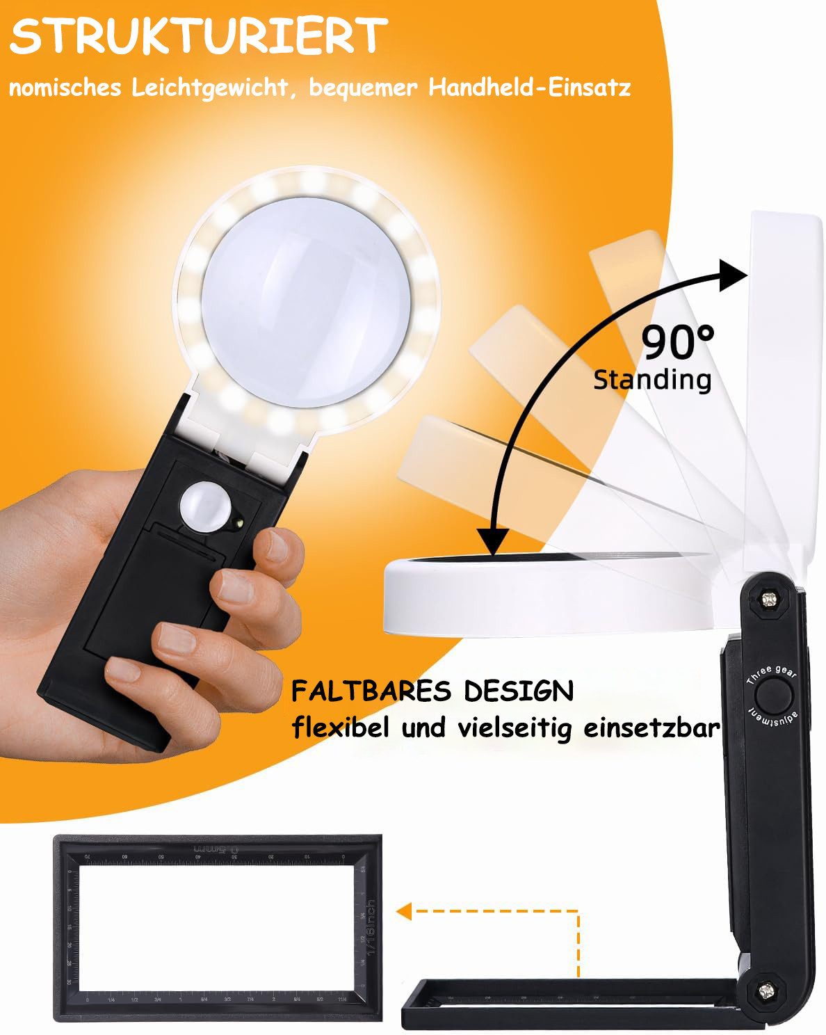 SinLaw Handlupe 25 x LED-Leuchtlupe, faltbare Leselupe mit 18 LED-Licht, 3 Modi, 1-tlg., Dimmbar