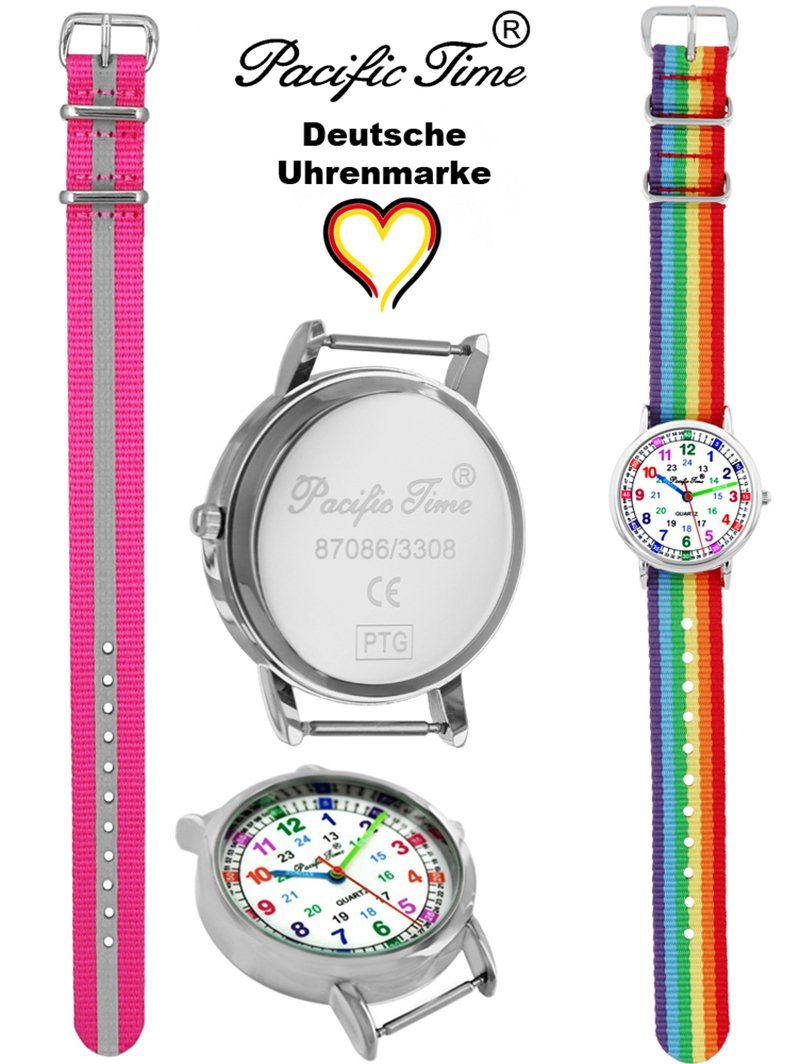 pink Lernuhr Versand Reflektor Match und Mix - Time Regenbogen Armbanduhr und Quarzuhr Kinder Gratis Set Wechselarmband, Pacific Design