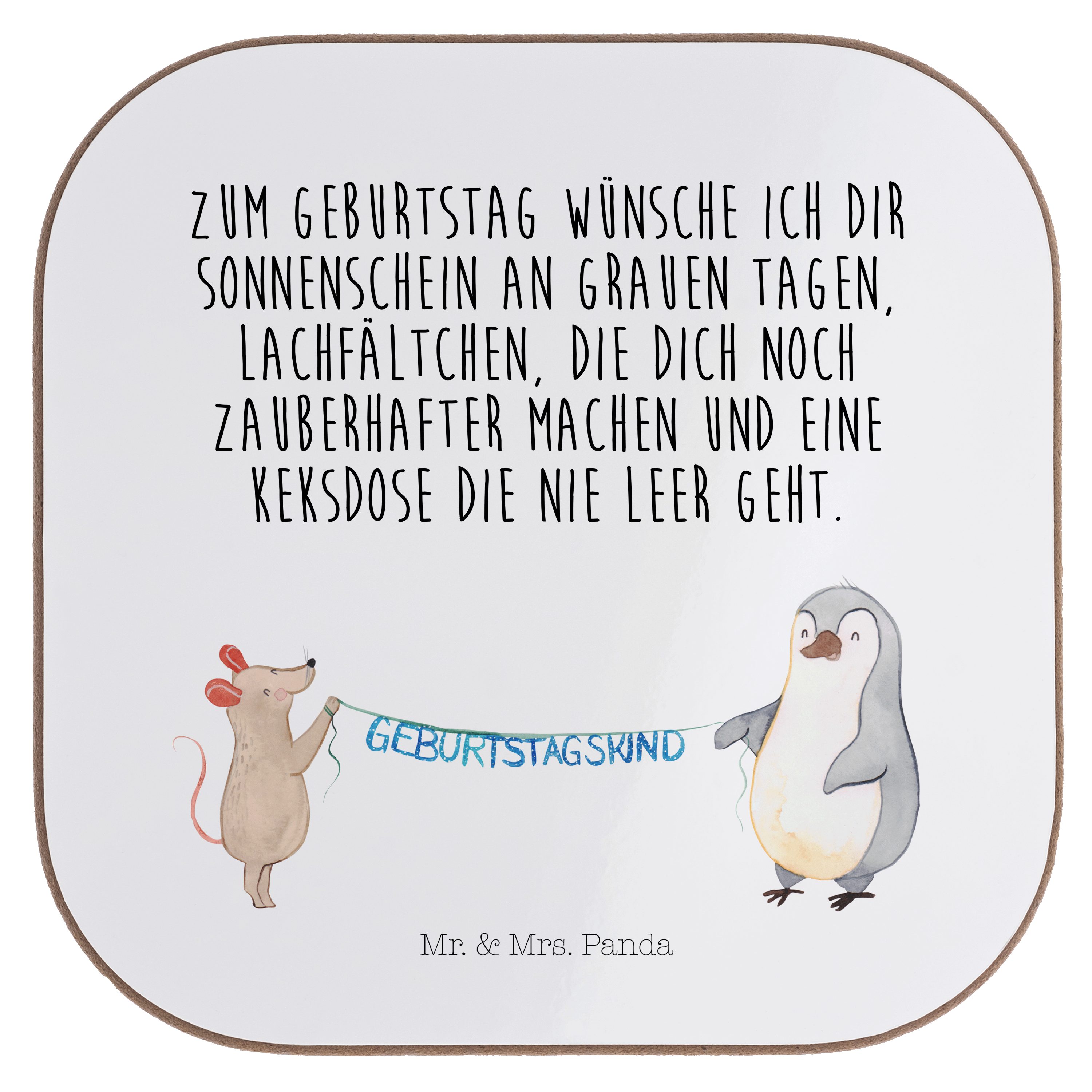 Mr. & Mrs. Panda Getränkeuntersetzer Maus Pinguin Geburtstag - Weiß - Geschenk, Geburtstage, Party, Bierde, 1-tlg.