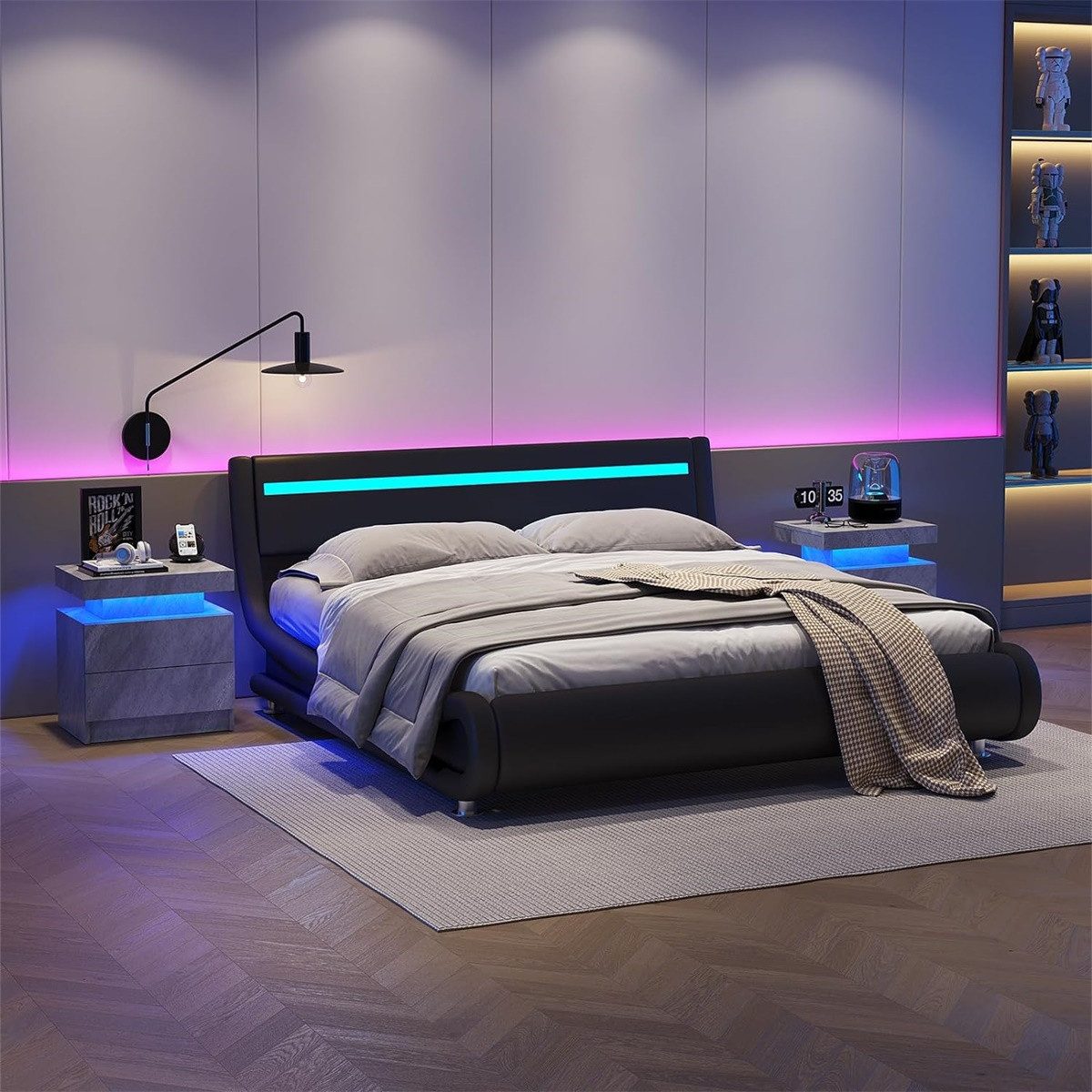 Rutaqian Nachttisch LED Nachttisch Schrank Lichter mit 2 Schubladen für Schlafzimmer, Nachttisch Moderne Ende Seite, 50x53x36cm – Bild 3 von 5