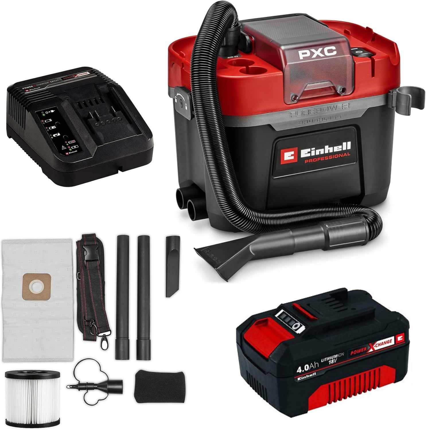 Einhell Nass-Trocken-Sauger Professional Akku-Nass-Trockensauger TP-VC 18/10 Li BL 18V Akku 4.0 Ah