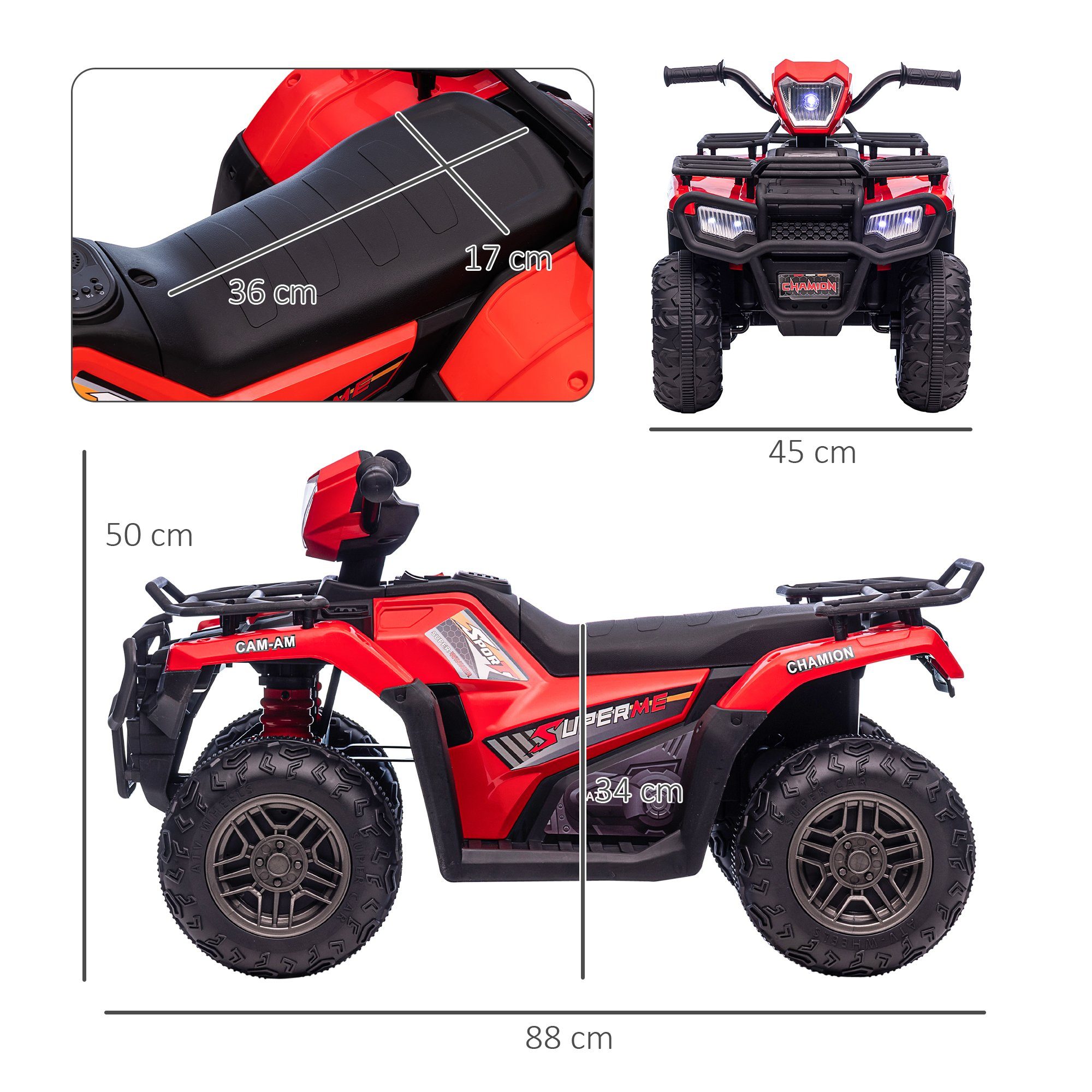 HOMCOM electric children's quad children's electric quad, max. 4 km/h, children's motorcycle, black + red, load capacity 25 kg, (1 piece), 88L x 45W x 50H cm