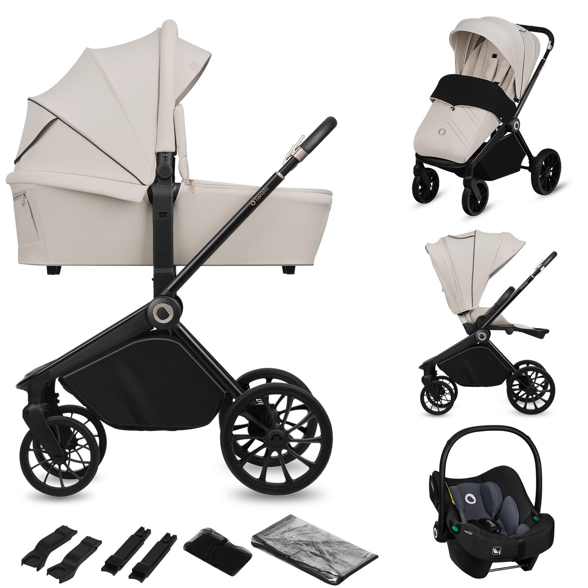 lionelo Kombi-Kinderwagen MIKA PLUS 3IN1, (Set), 3in1 Set mit Astrid i-size/XXL-Verdeck/Komfortable Dämpfung