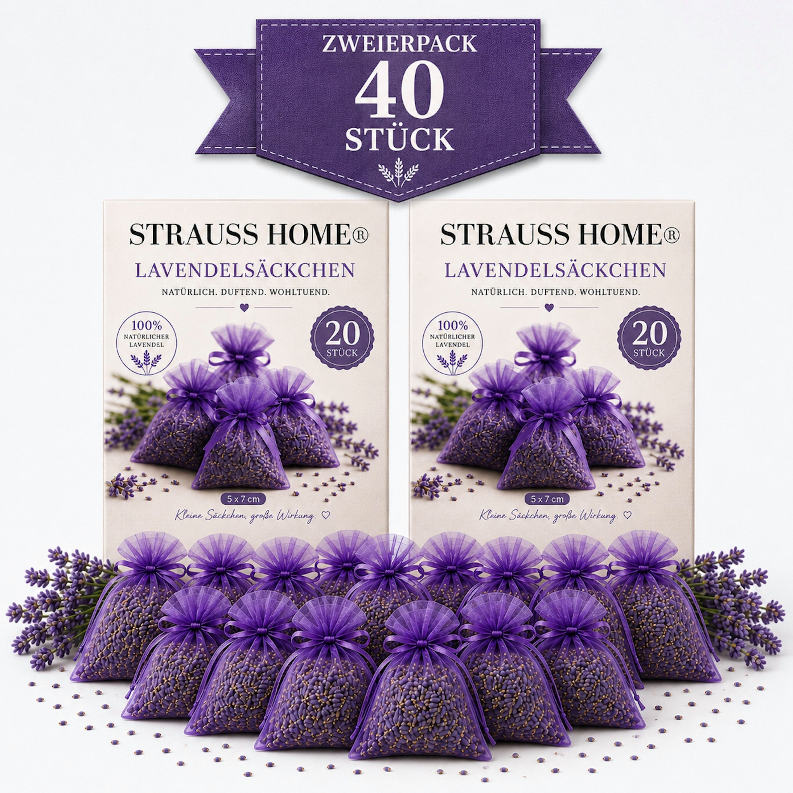 Strauss Home Duftbeutel Lavendel Säckchen 20er Pack – Natürliche Duftbeutel gegen Motten, 40-tlg.