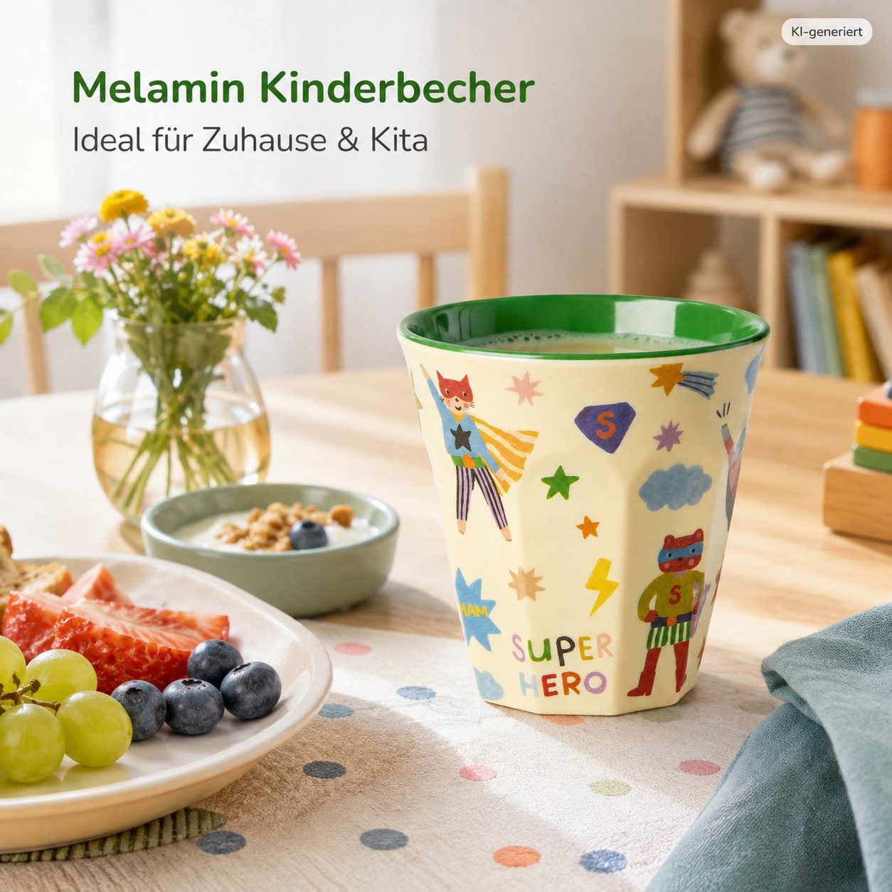 rice Becher Melamin Kinderbecher 250ml Grün Creme - Becher für Kita, 1-tlg., Melamin – Bild 2 von 5