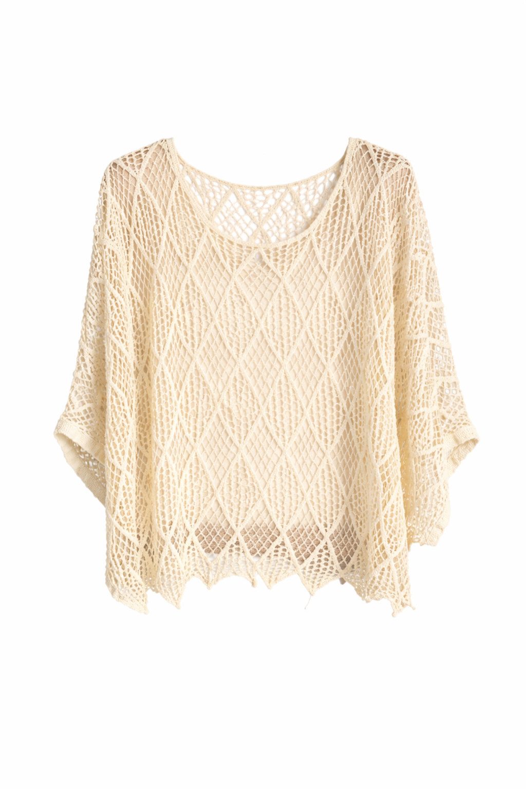ITALY VIBES Blusenponcho - Poncho - Häkelshirt Damen - Häkelbluse - gratis Untershirt - Top ONE SIZE / passend für Größe XS - L - gratis Top