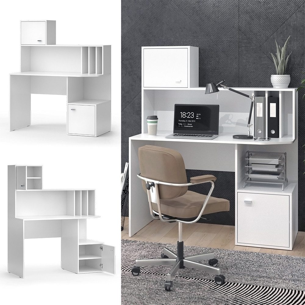 Vicco Schreibtisch Alwin, Weiß, 115 x 55 cm mit 2 Türen günstig online kaufen