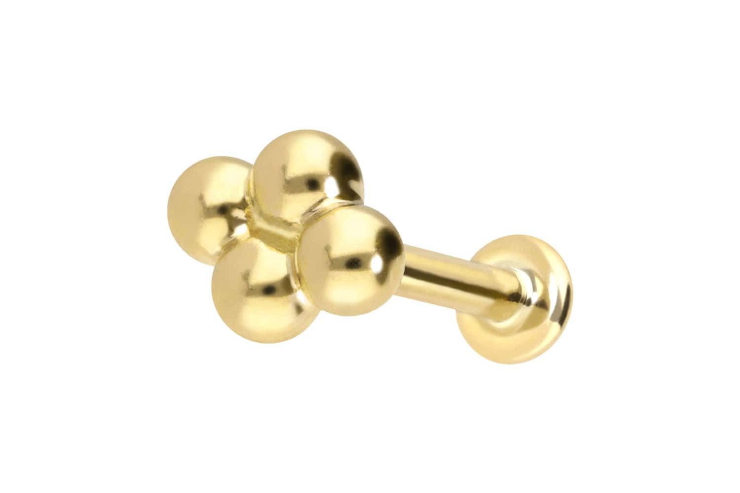 PIERCINGLINE Piercing-Set 14 Karat Gold Labret mit Push Fit 4 KUGELN (Labrets, 1-tlg)