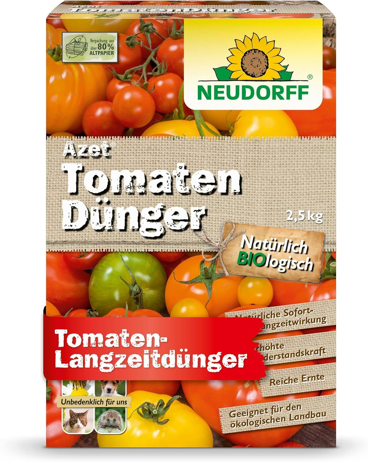 Neudorff Gemüsedünger Azet TomatenDünger 2,5 kg, Einzelartikel, Organischer Tomatendünger mit MyccoVital® und Langzeitwirkung