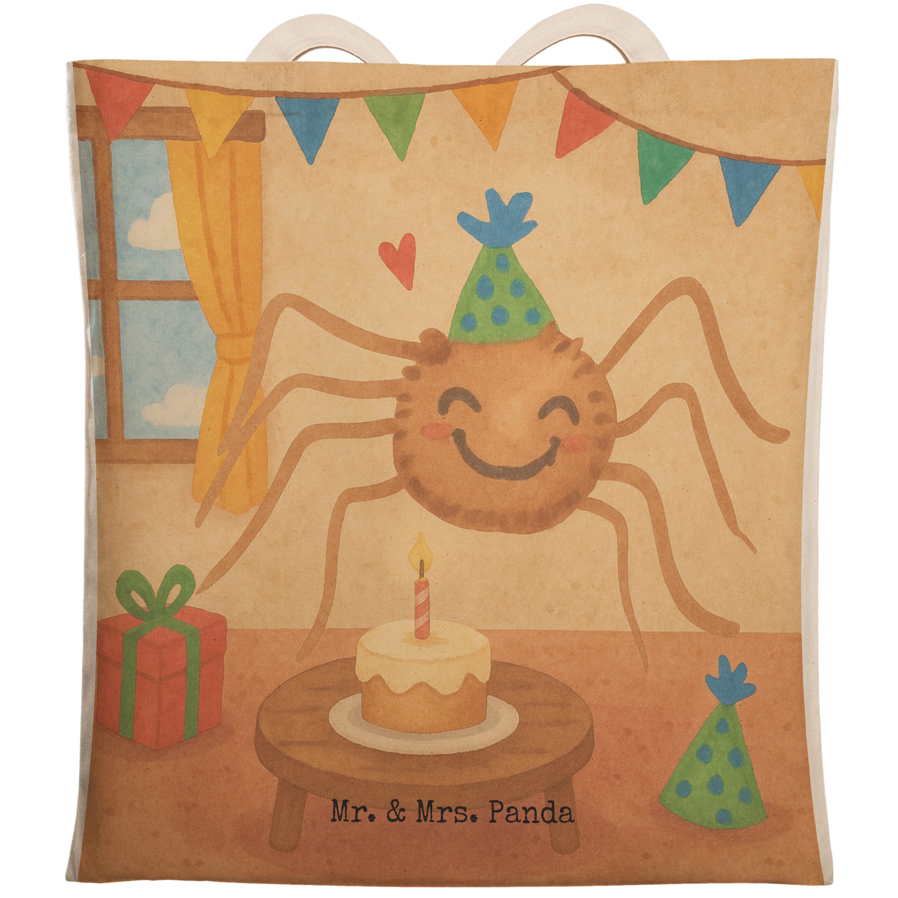 Mr. & Mrs. Panda Tragetasche Spinne Agathe Party Design, Einkaufstasche, Weiß, Wunder, Tasche, Mot (Packung, 1-tlg)