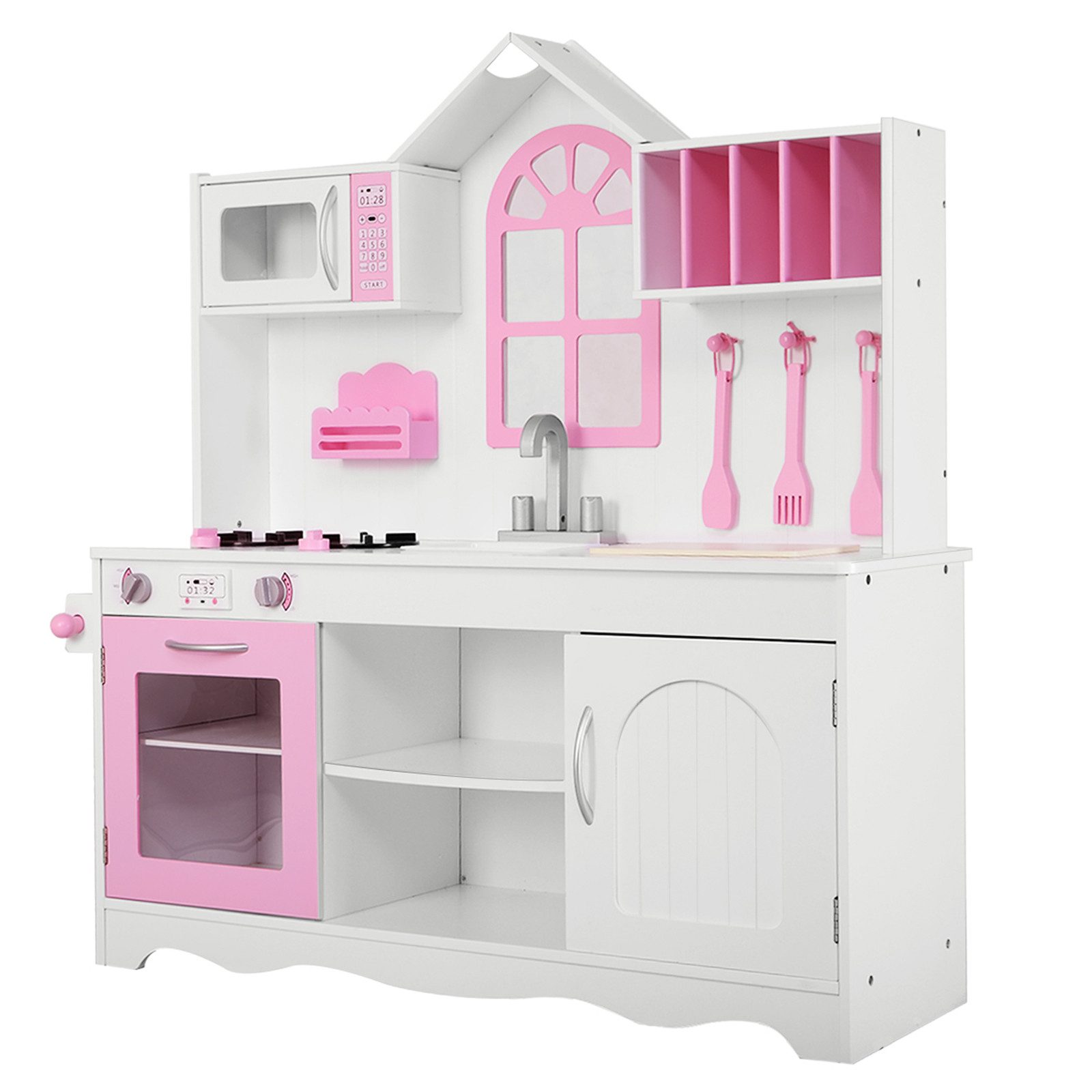 KOMFOTTEU Spielküche Kinderküche, für Kinder ab 3 Jahren, weiß+rosa