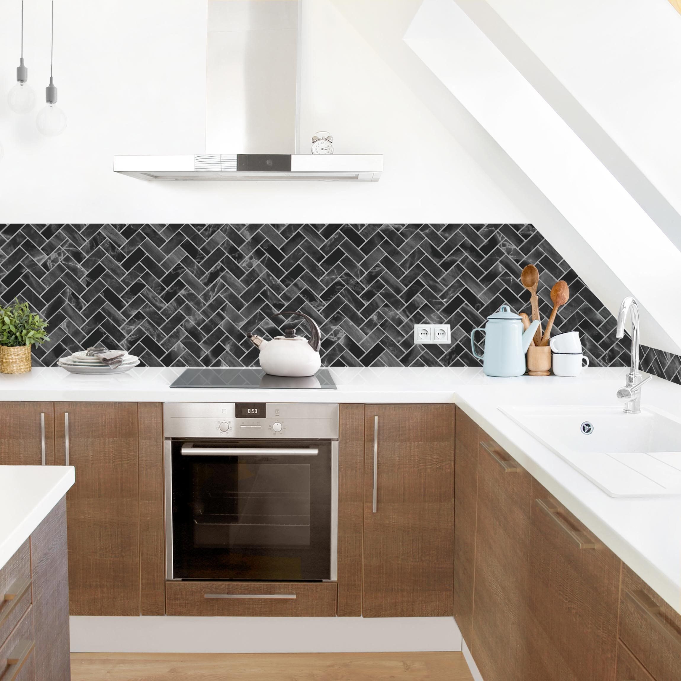 Bilderdepot24 Küchenrückwand selbstklebend schwarz mit Motiv, (1-tlg., Nischenrückwand - für Fliesenspiegel ohne Bohren - matt), Nischenrückwand Fliesenoptik fu – Bild 4 von 5