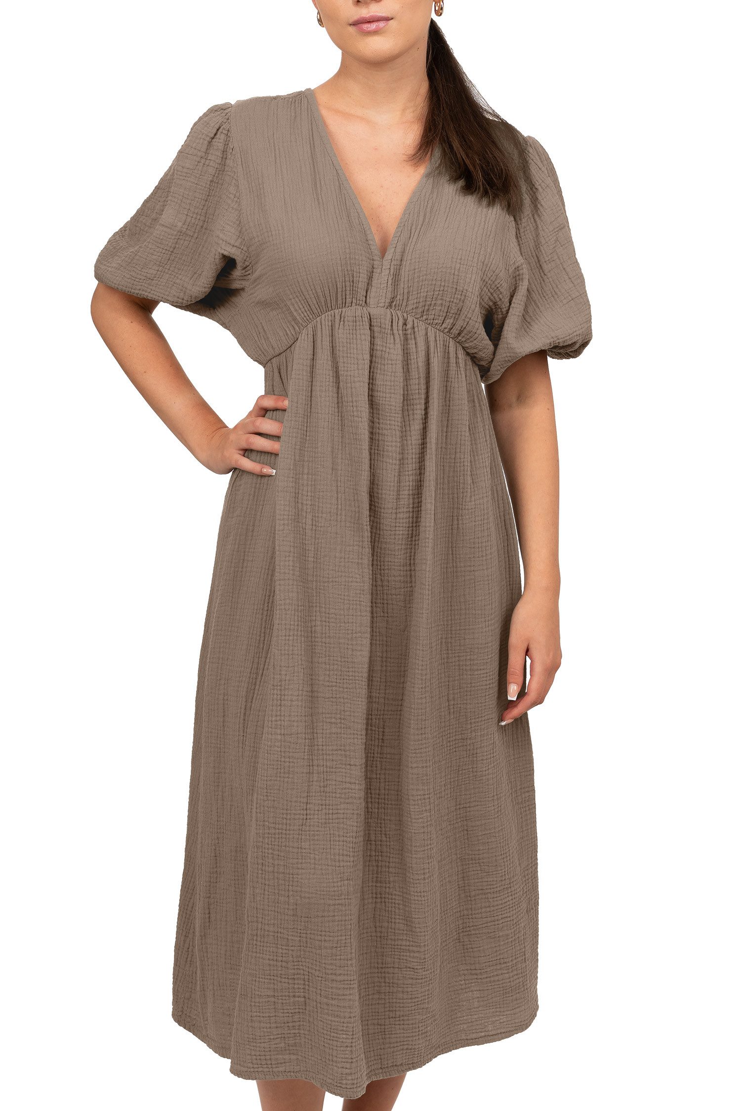 Reichstadt Sommerkleid Damen Musselin 25RSW077 Feminine Puffärmel und Rückenschleife