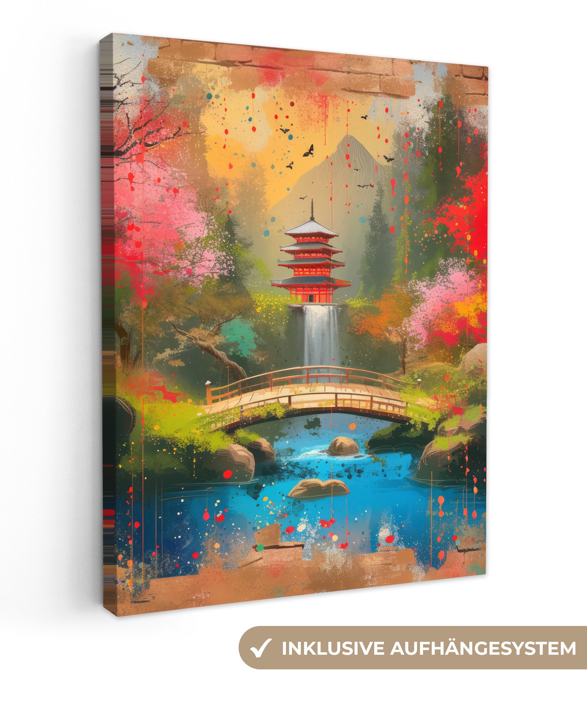 OneMillionCanvasses® Leinwandbild Graffiti - Japanischer Garten - Farbenfroh - Japan - Straßenkunst, Fotodruck (1 St), Leinwand Bilder für Wohnzimmer Schlafzimmer 30x40 cm