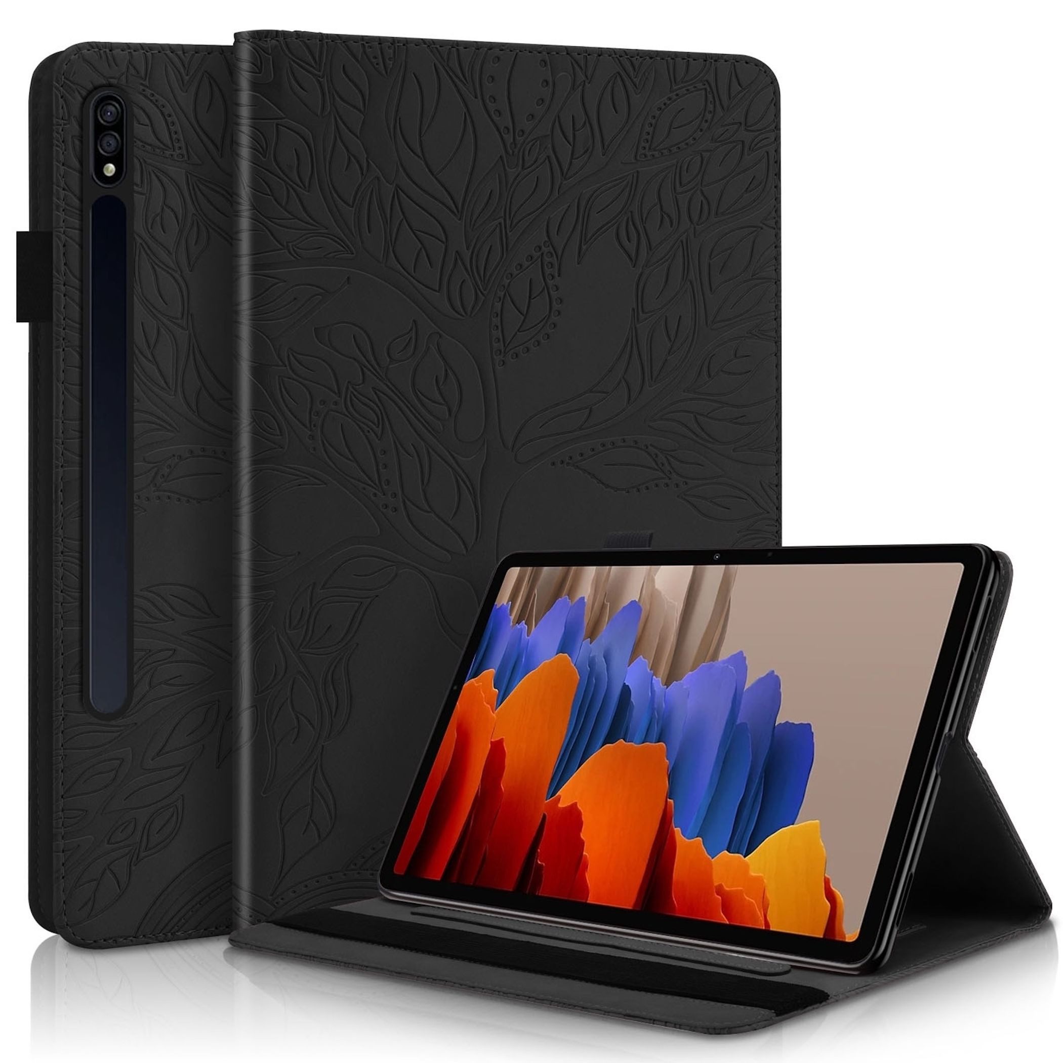 Wigento Tablet-Hülle Für Samsung Galaxy Tab S10 Lite / S10 FE Kunstleder Tasche Schwarz, Baum Design Hülle mit Standfunktion und Kratzschutz