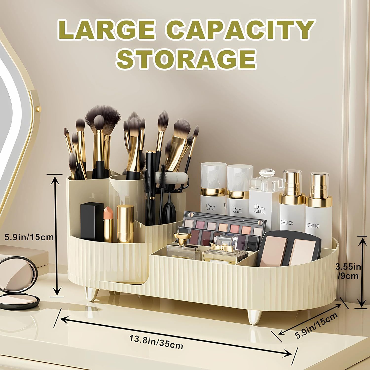 FELIXLEO Make-Up Organizer Make up Organizer 360 Drehbar Beige mit Pinsel Reiniger Großer, 1-tlg. – Bild 3 von 5